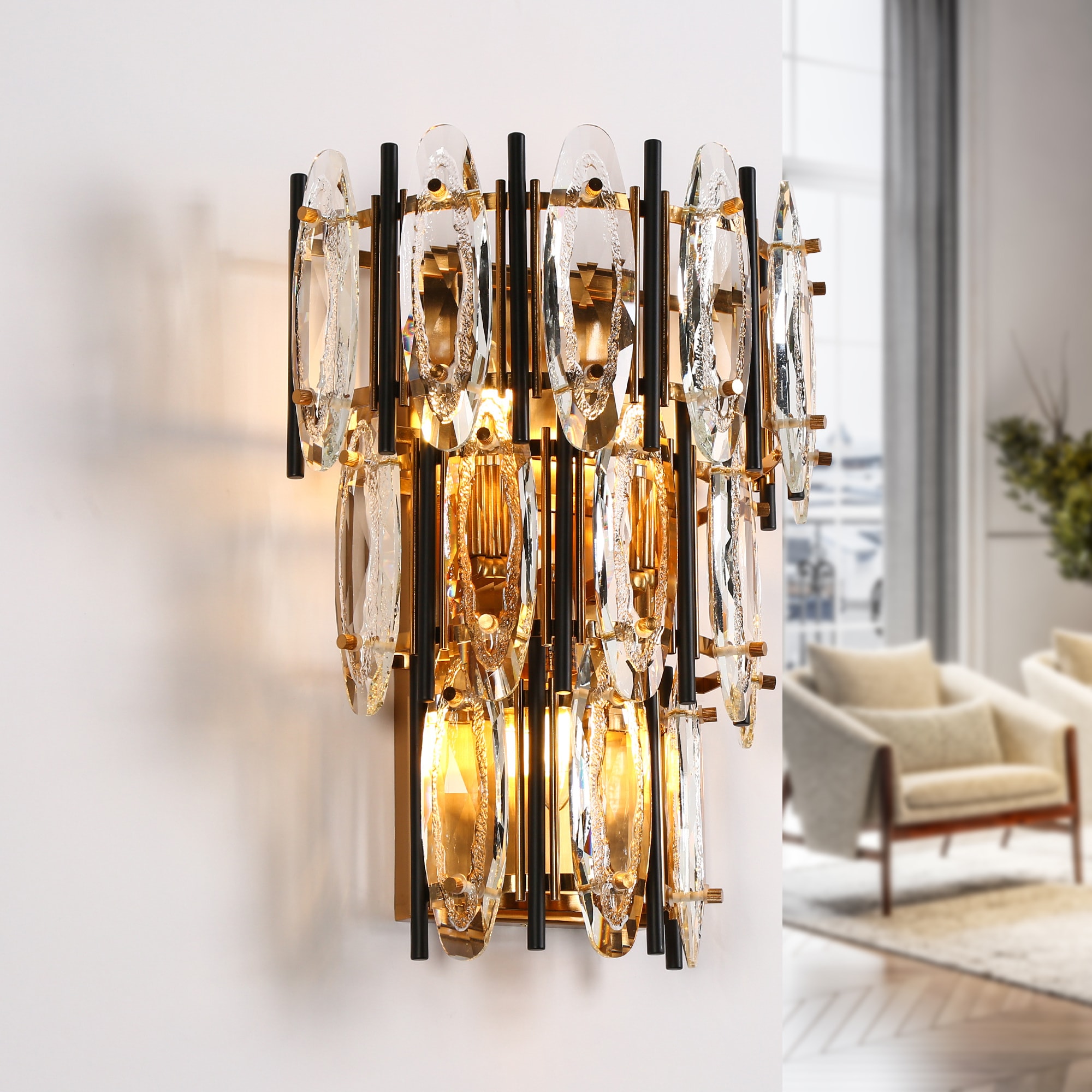 LNC HA0511803 Noctiflorous 12.6-in W 3 -Light Polished Gold Glam Wall Sconce