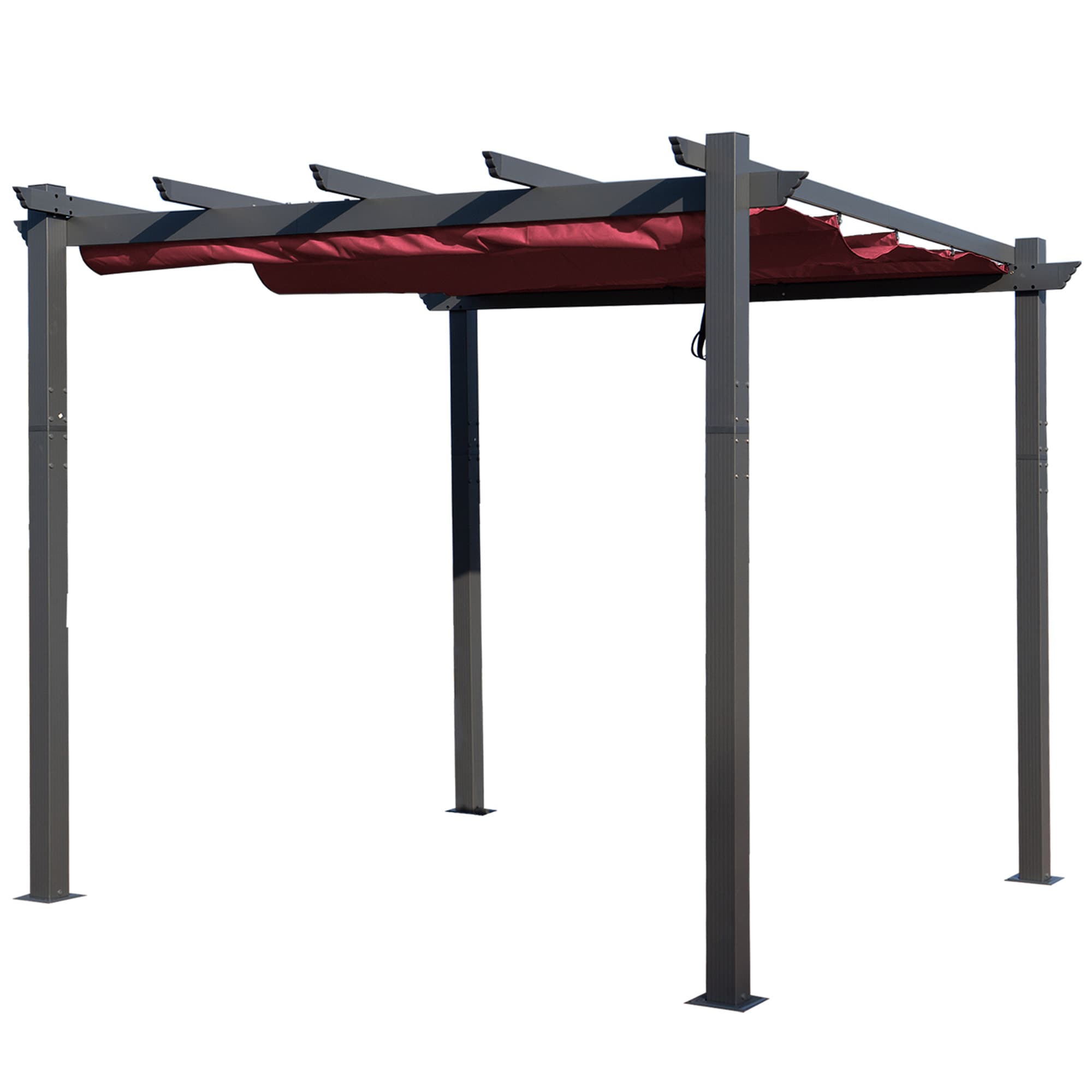 Kozyard KZMPG1010BUR Pergolas 10-ft W x 10-ft L x 8-ft H Burgundy Metal Freestanding Pergola with Canopy