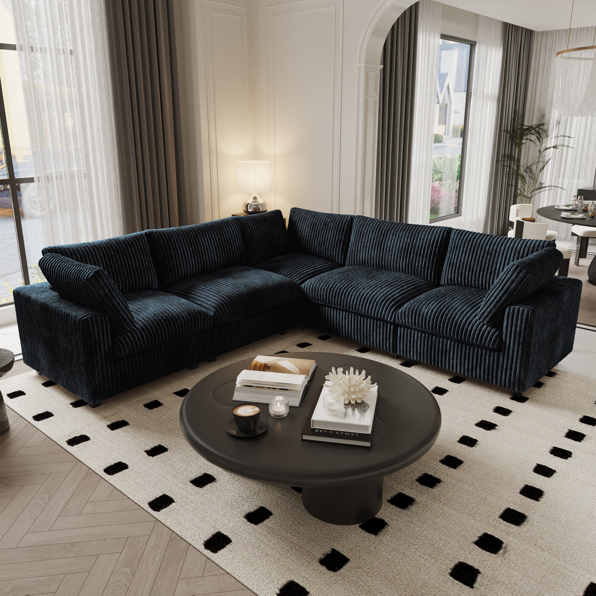 BuotiqHom DH-SF5-141BK 118-in Modern Black (5 Seats) Velvet 5 -seater Sectional