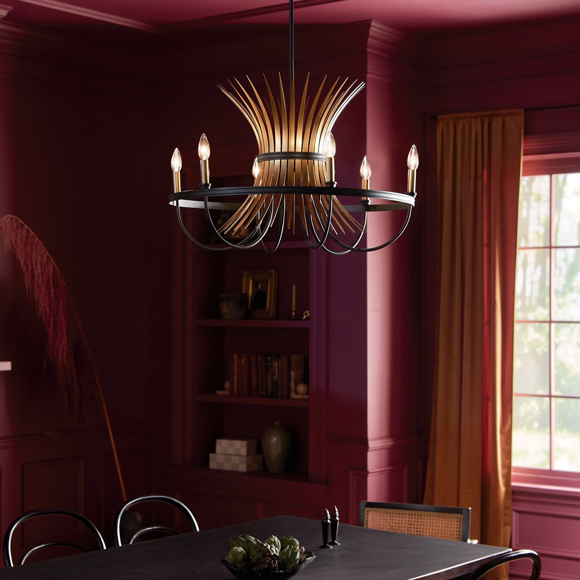 GE Glenwillow 3-Light Black Farmhouse Cage LED Chandelier + Light Bulbs