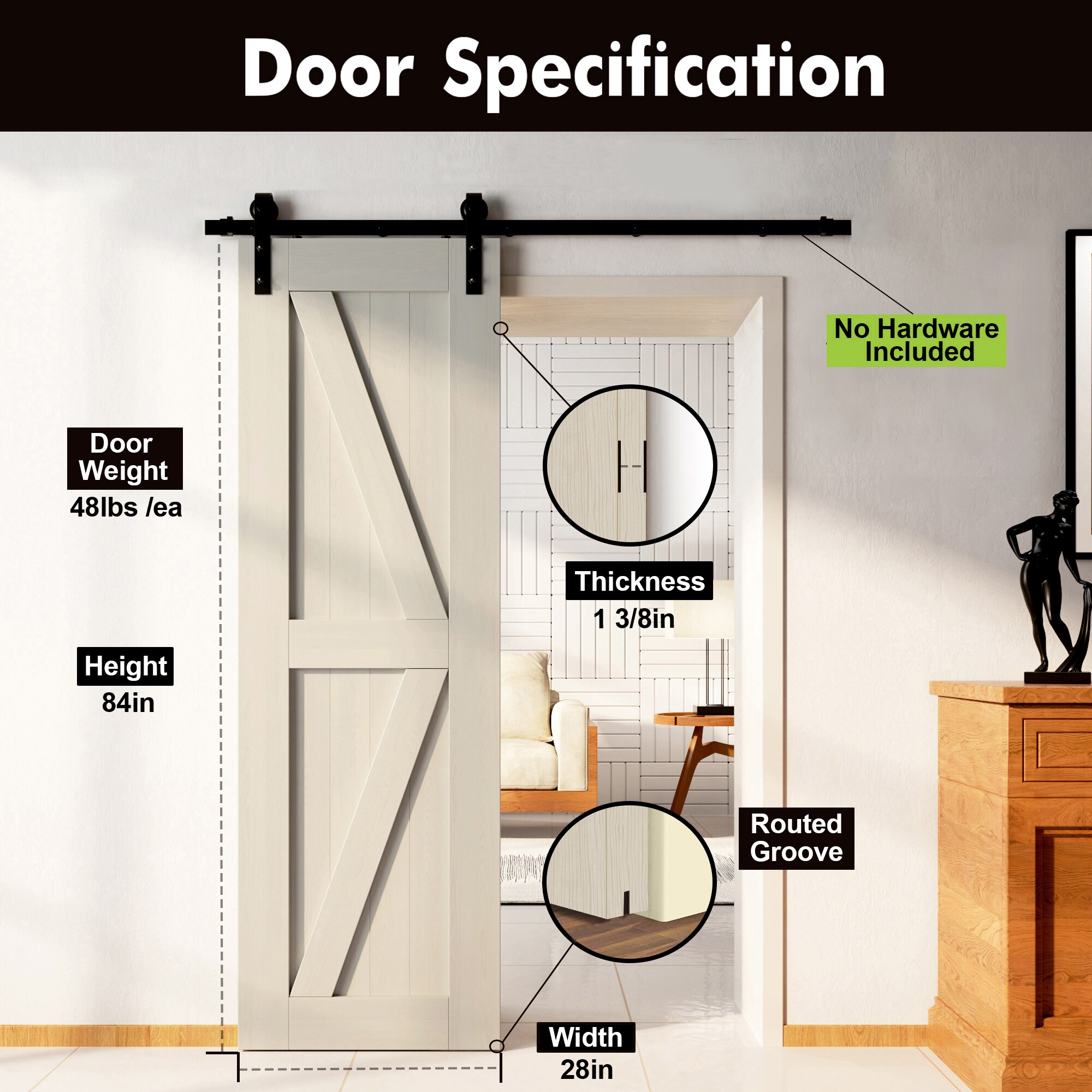 HOMACER 2884-K-TGRAY Barn-Doors - View #3