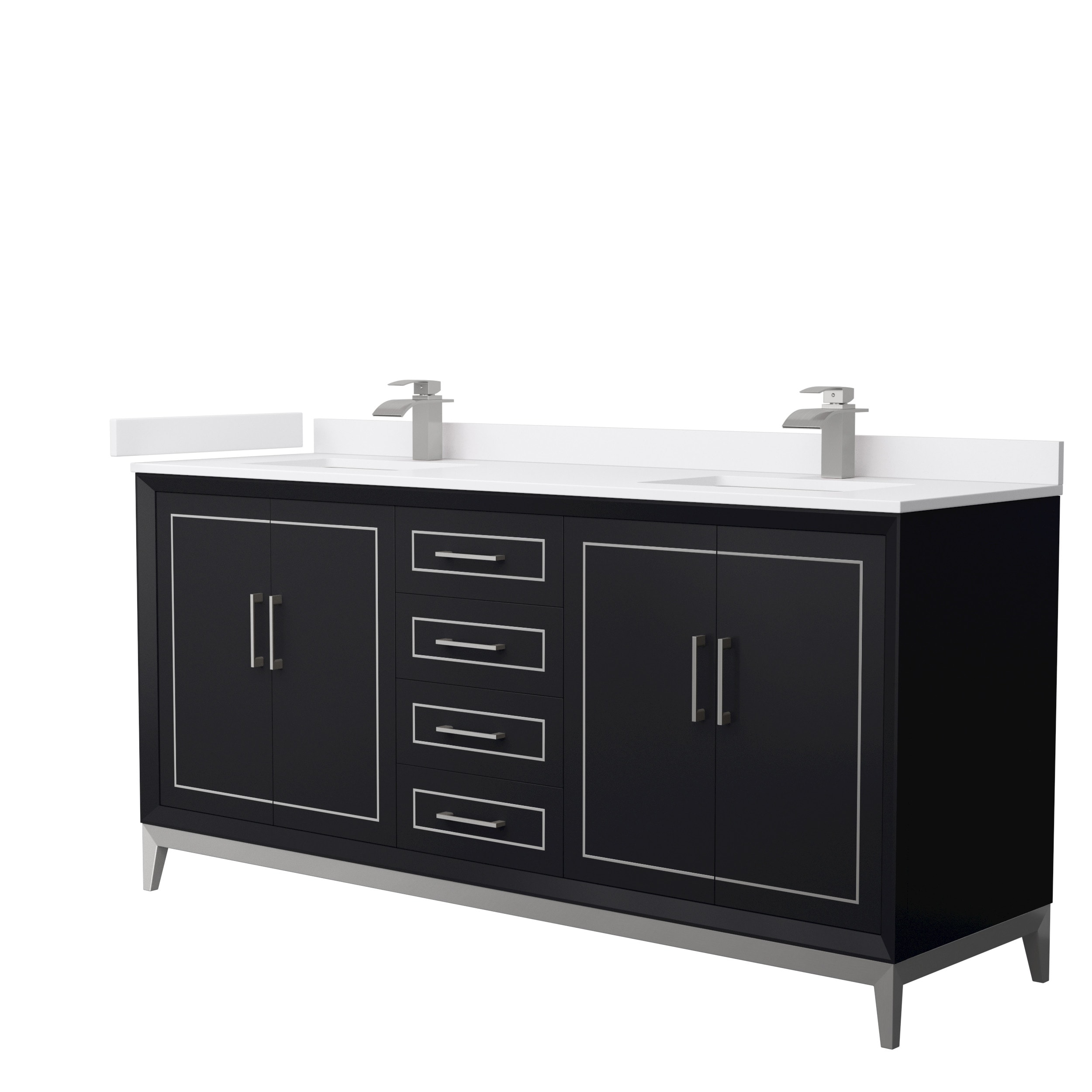 Wyndham Collection WCH515172DBKWCUNSMXX Marlena 72-in Black with Brushed Nickel Trim Undermount Double sink Bathroom Vanity with White cultured marble Cultured marble Top