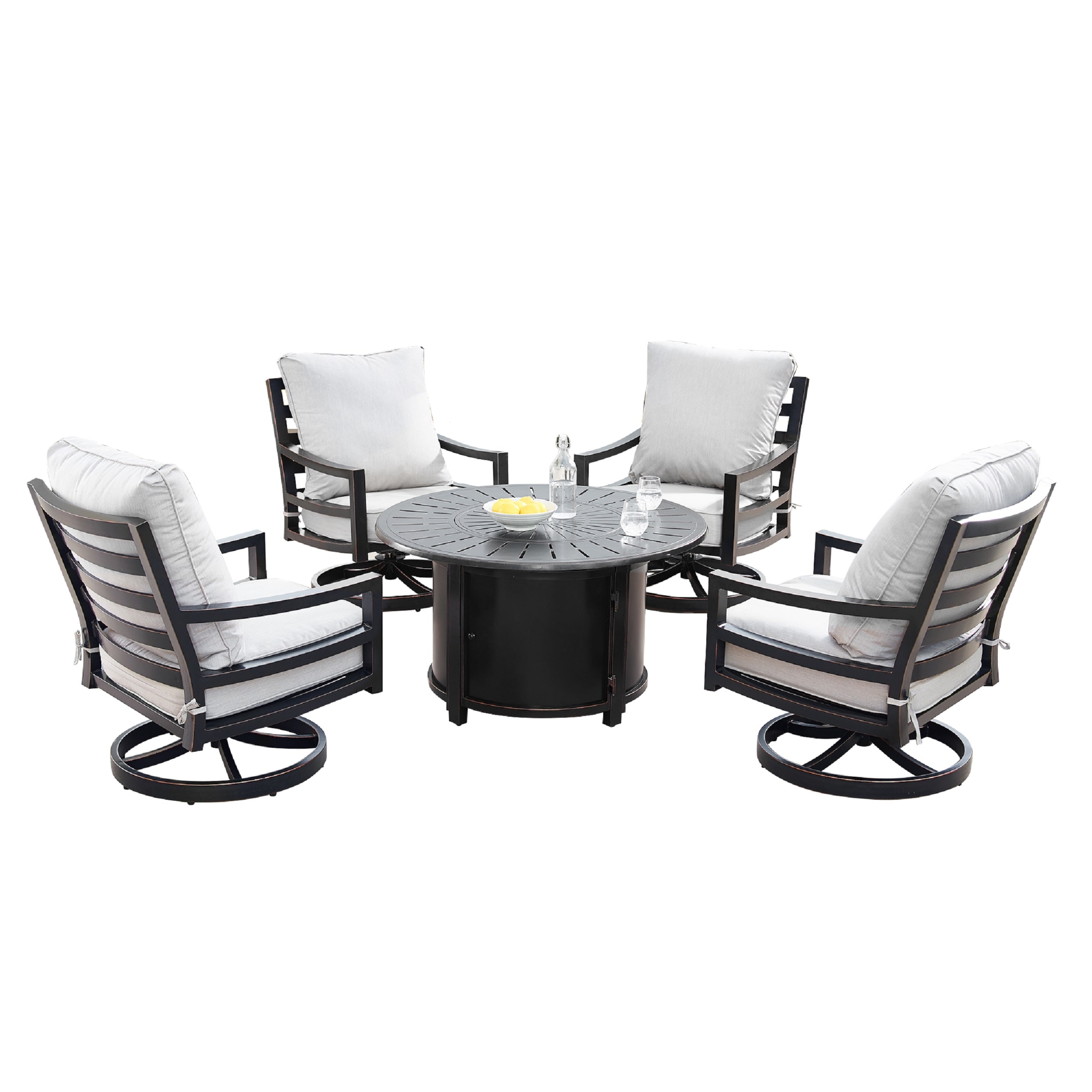 Oakland Living LWHUDSON-NOBU-5PC-AC Propane fire table 44-in W Black Portable Aluminum Round Tabletop Liquid propane Fire table