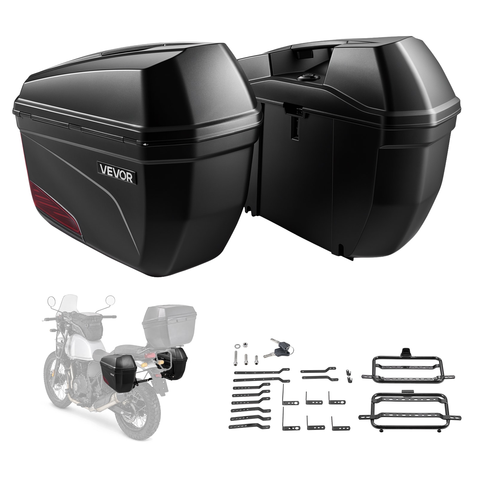 VEVOR Motorcycle Side Case 46L (23Lx2) Universal ABS Motorcycle Saddle Case Waterproof Detachable Left and Right Motorbike Side Boxs with Security Lock for Luggage Storage - Set of 2