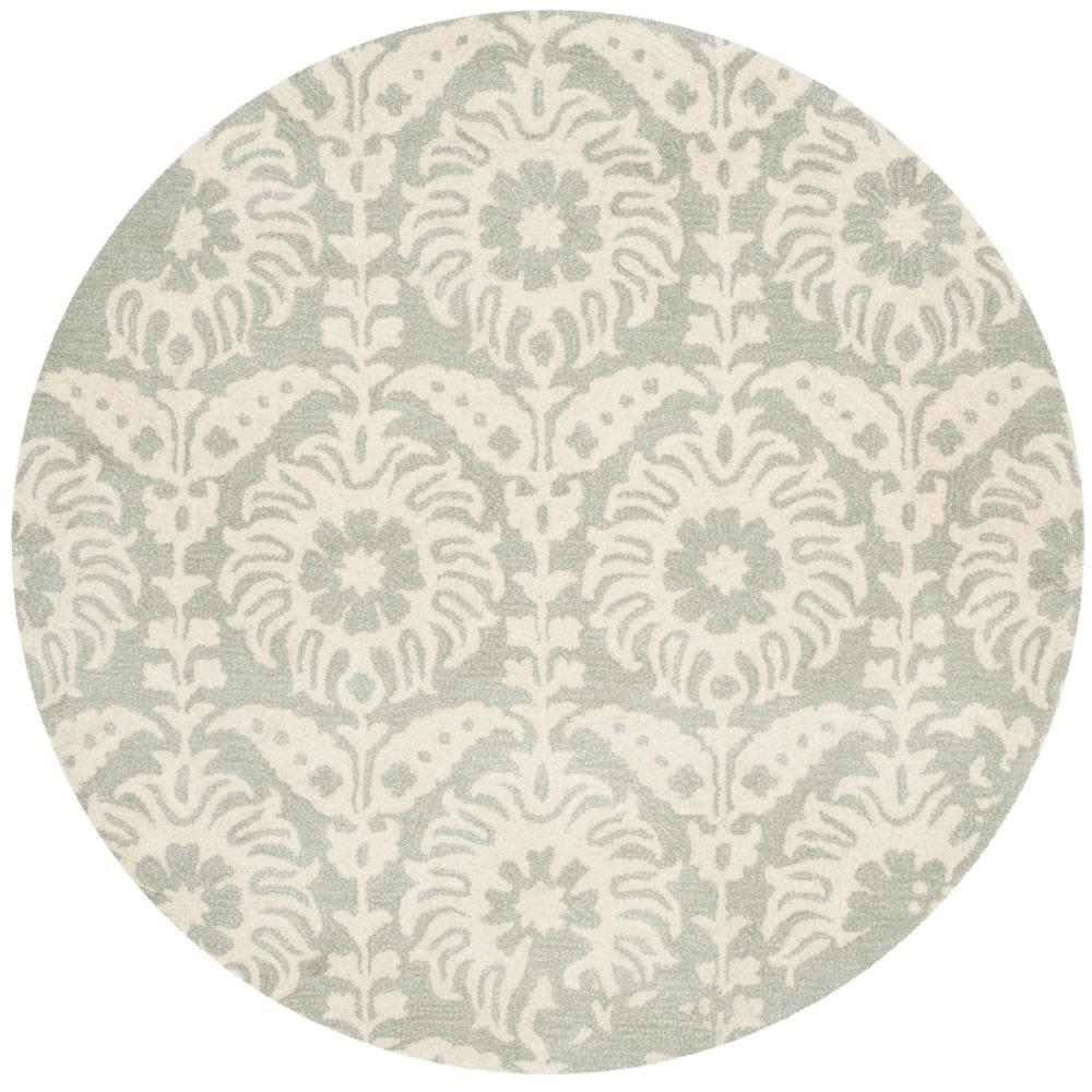 Safavieh BEL125B-5R Bella Canna 5 x 5 (ft) Tufted Wool Light Gray/Ivory Round Indoor Distressed/Overdyed Farmhouse/Cottage Area rug
