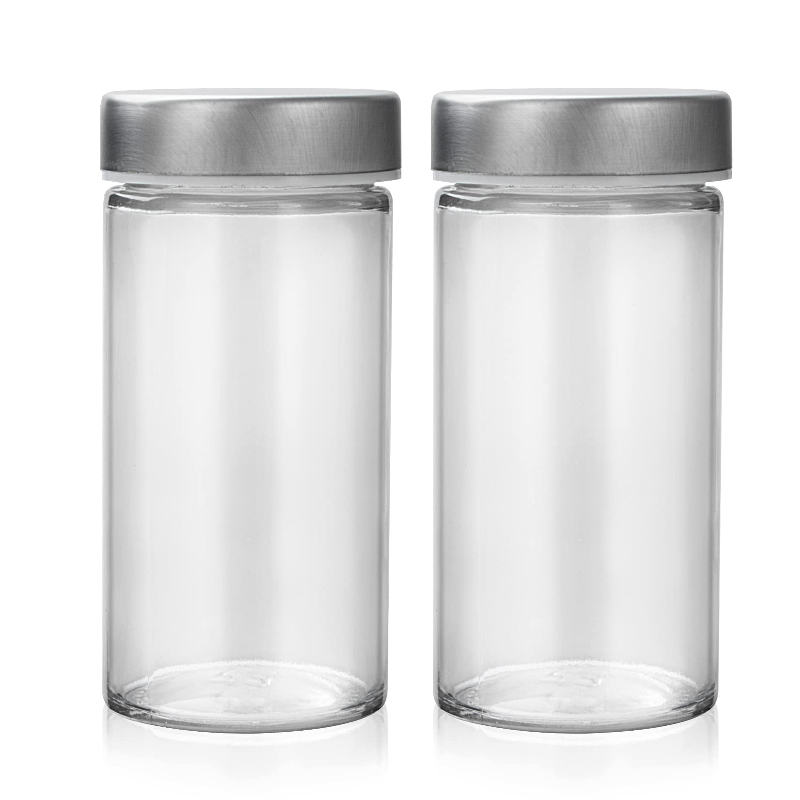 DHMHD  2 Pcs Glass Spice Jars with Airtight Metal Caps and Shaker Lids 3oz Clear Round Containers for Kitchen Storage durable home and garden