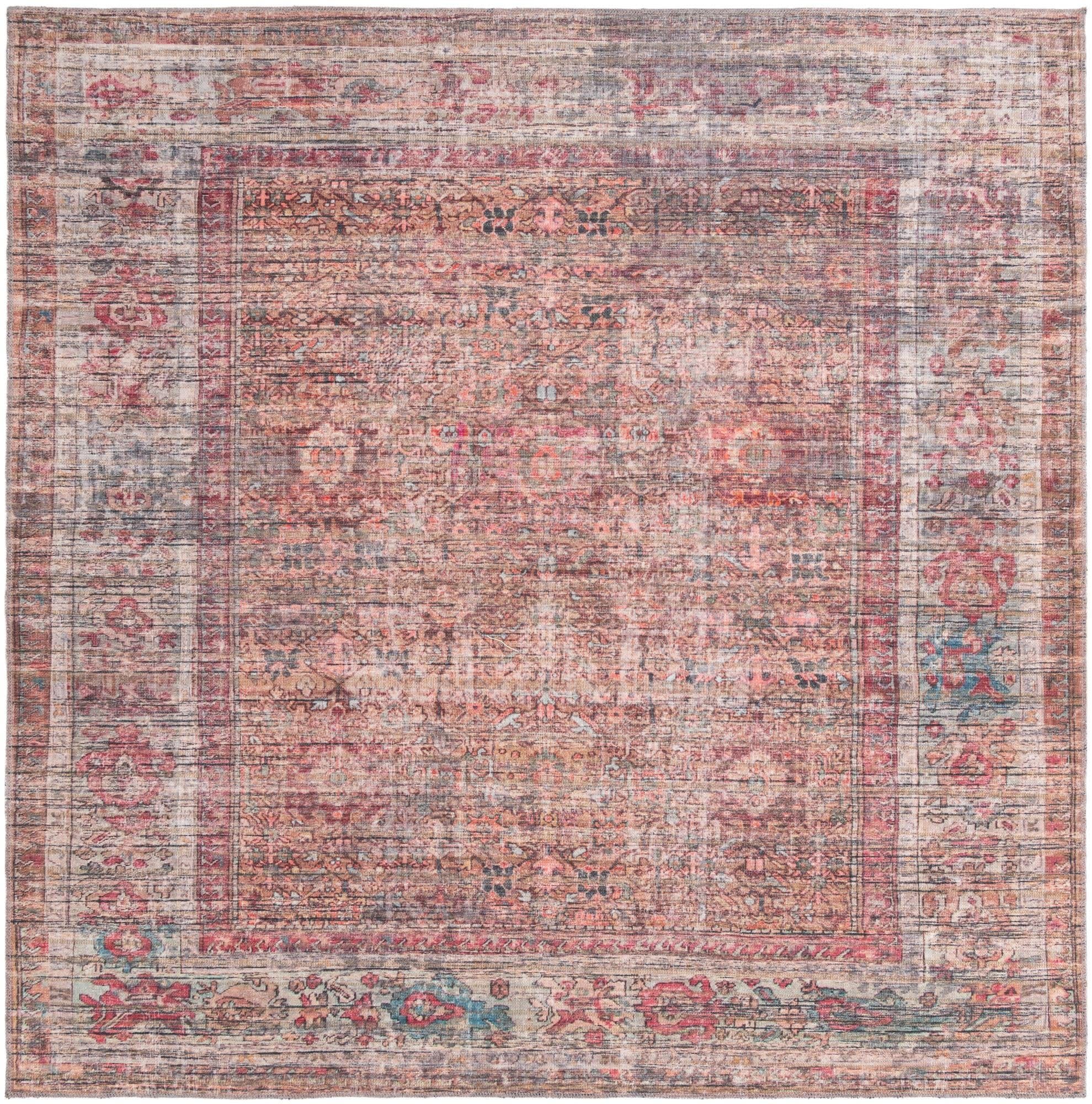 Rustic Charm Rust Red & Brown Square Synthetic Area Rug