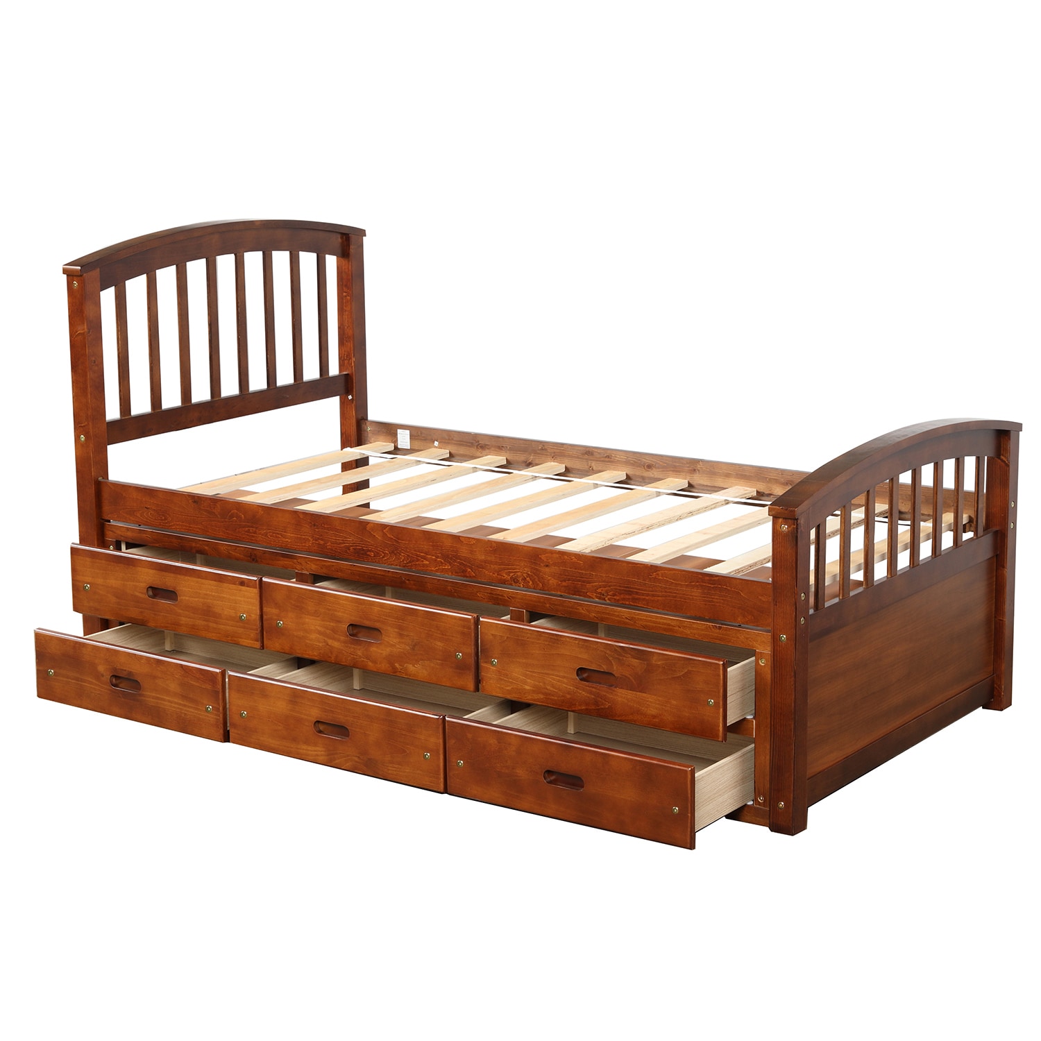 Bybafun YA3700130 Walnut Twin Wood Bed frame Bed with Storage