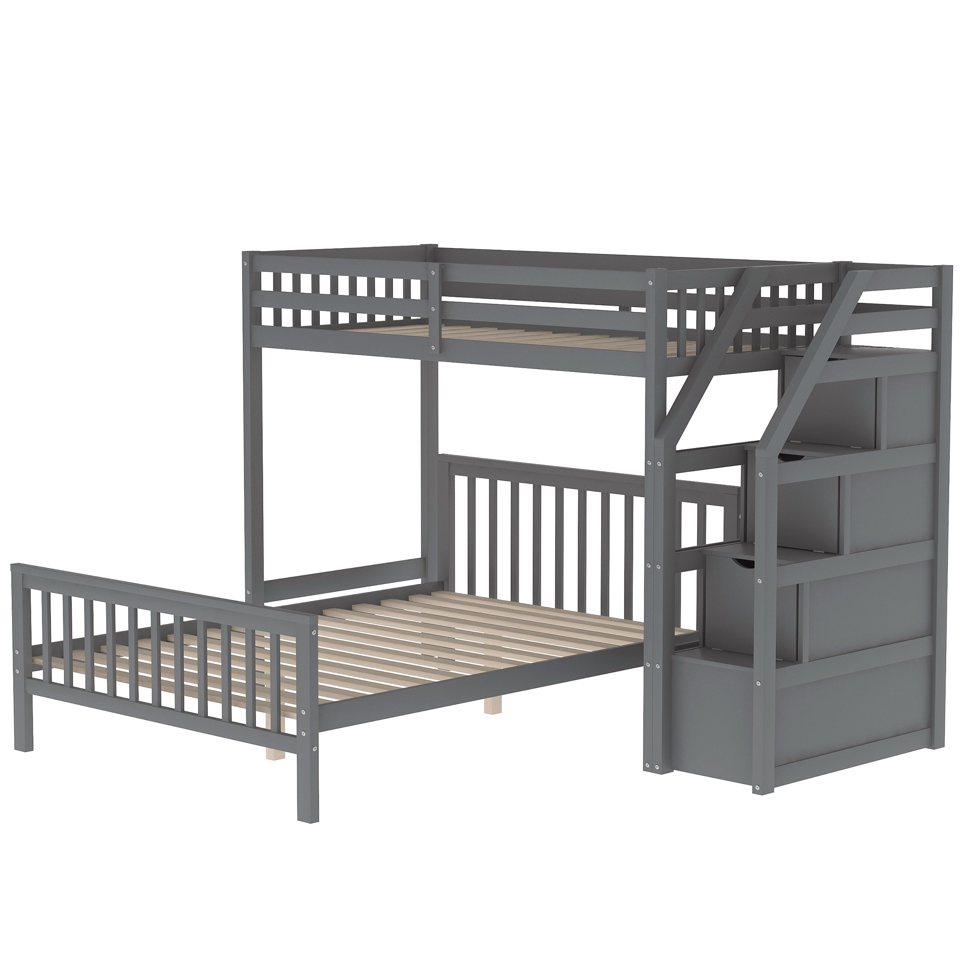 Qualler BWM000107E Gray Twin Wood Bed frame Bed with Storage