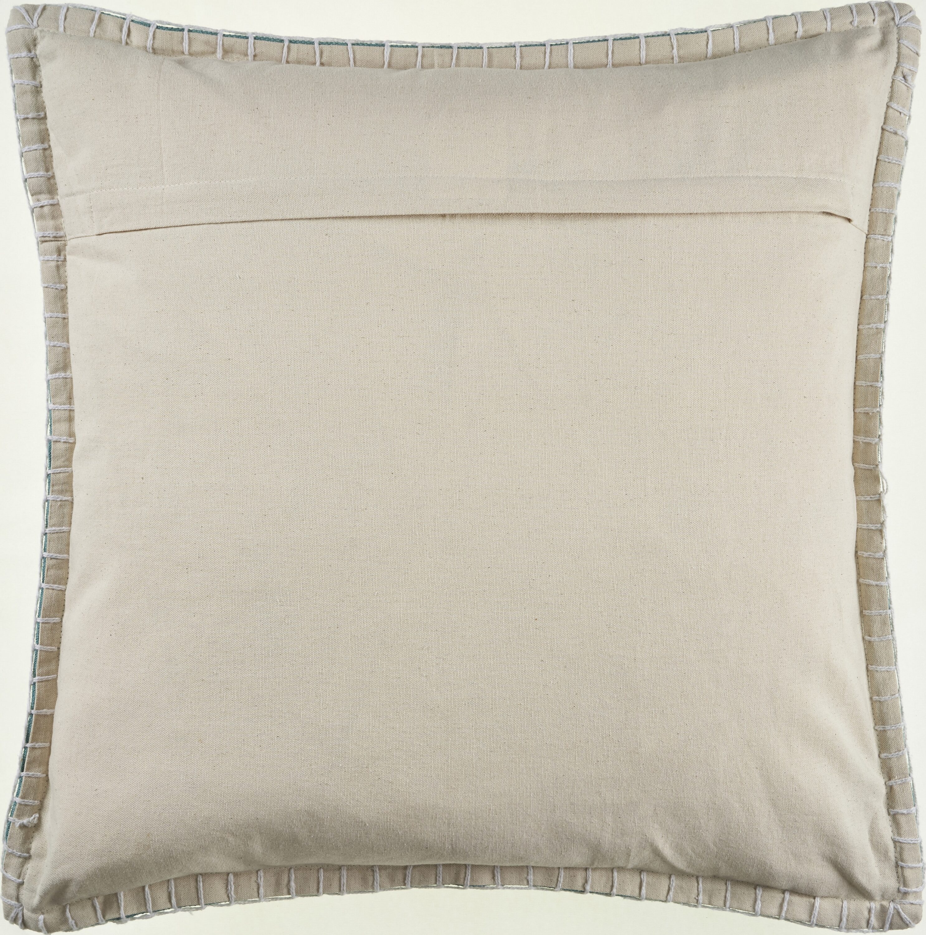 Teal Cotton Square Floor Pillow with Embroidered Edges