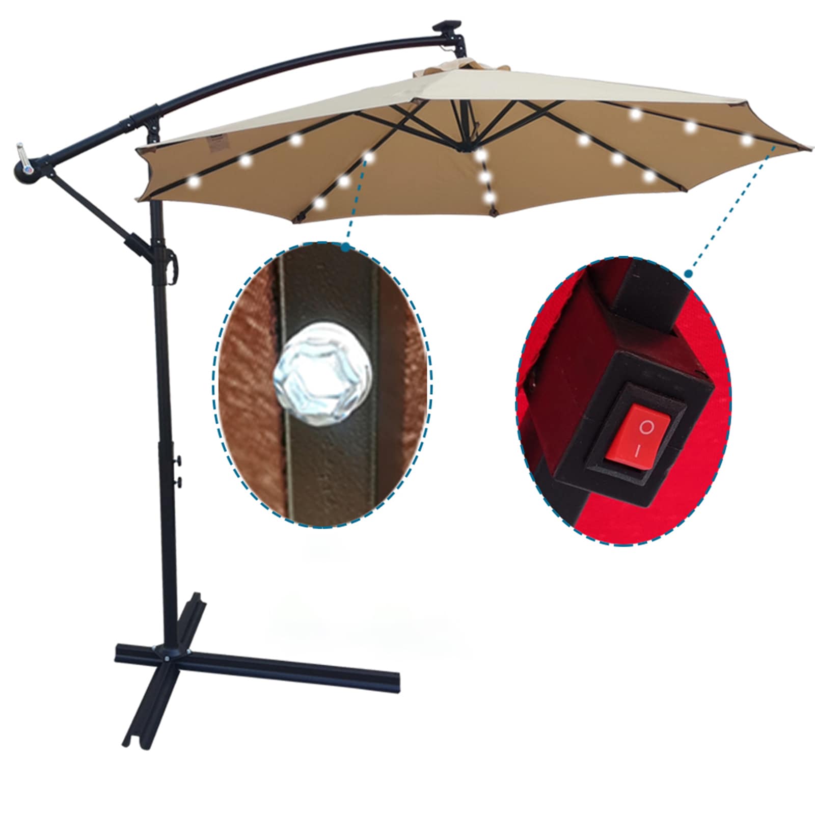 Flynama 10-ft Solar Powered Cantilever Patio Umbrella with Base in the ...