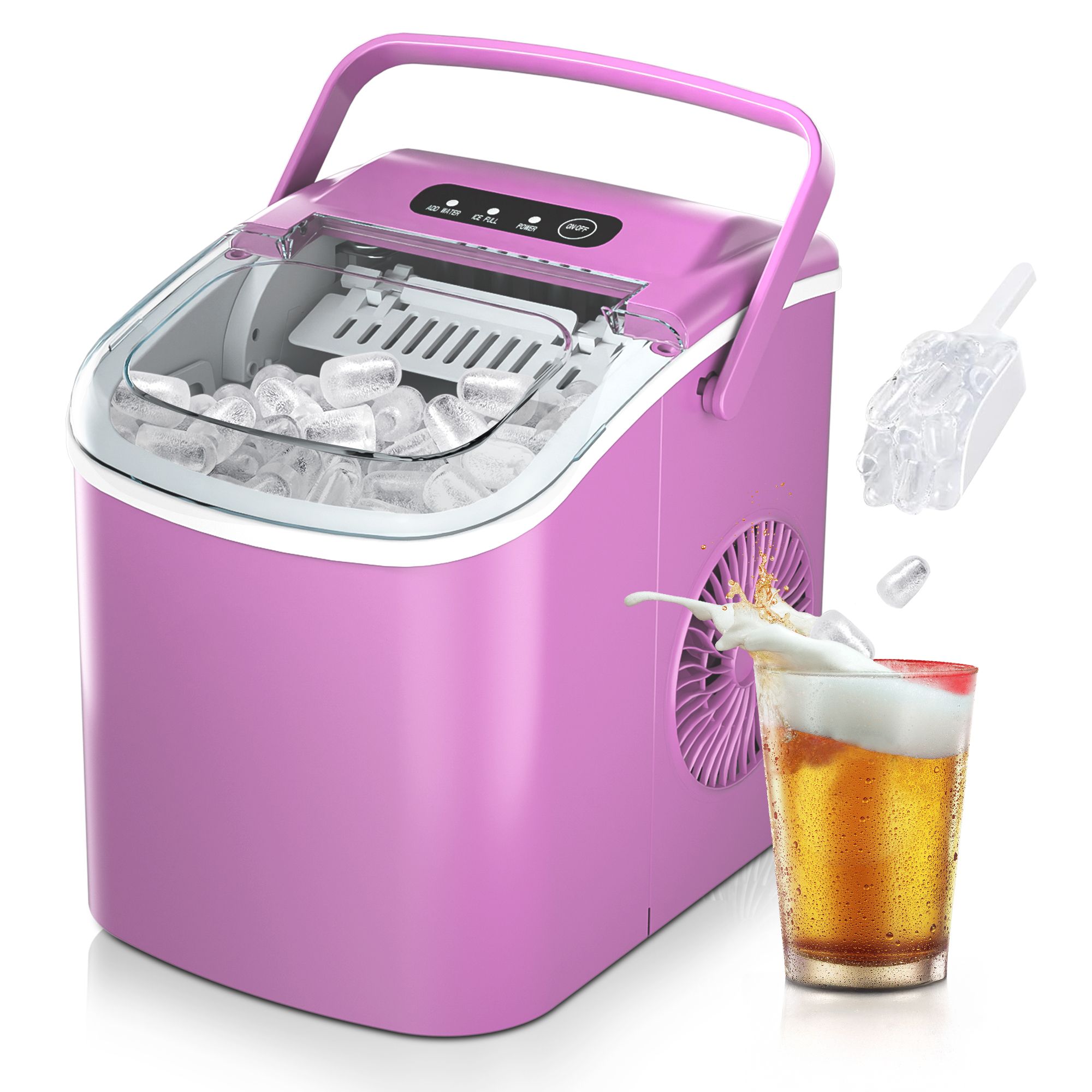 Euhomy IM-06F 26-lb Ice Per day Countertop or Portable Pink Bullet Ice Maker with Automatic Cleaning