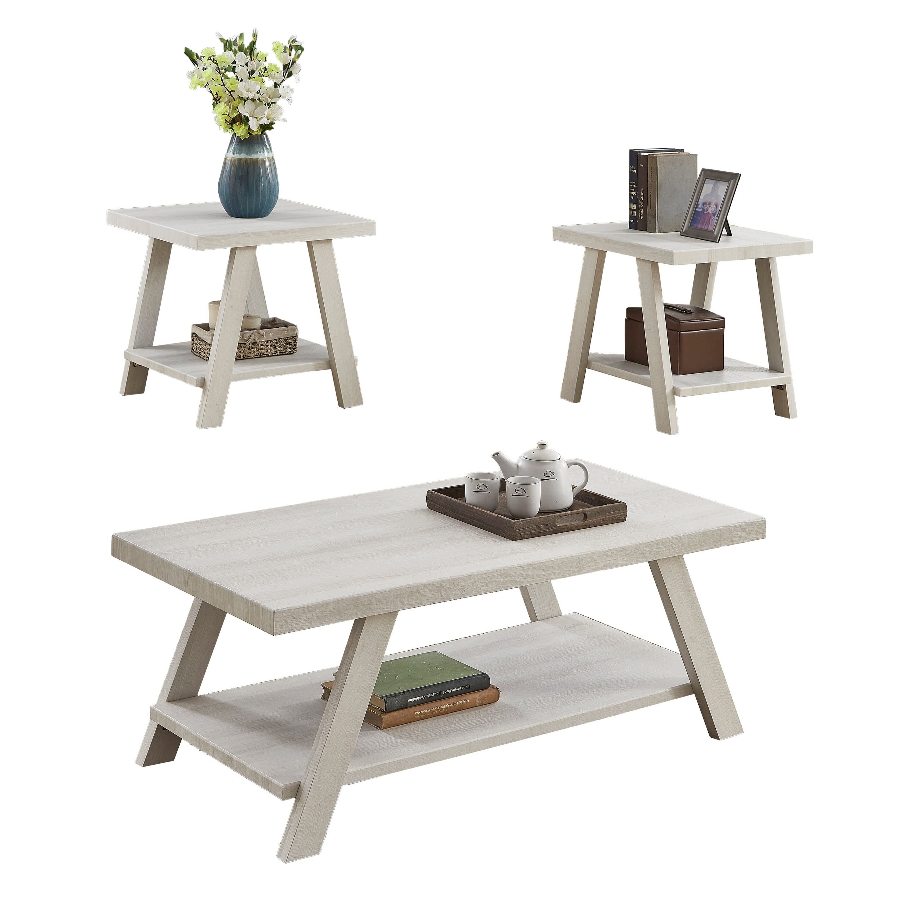 Vynxaria LEXY0496-DJJJ-BZ066 Series 48 in. White Rectangular Wood Top End Table with Shelf Storage