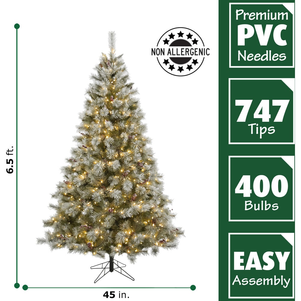 6.5 ft Frosted Pine Christmas Tree with Warm White LED Lights