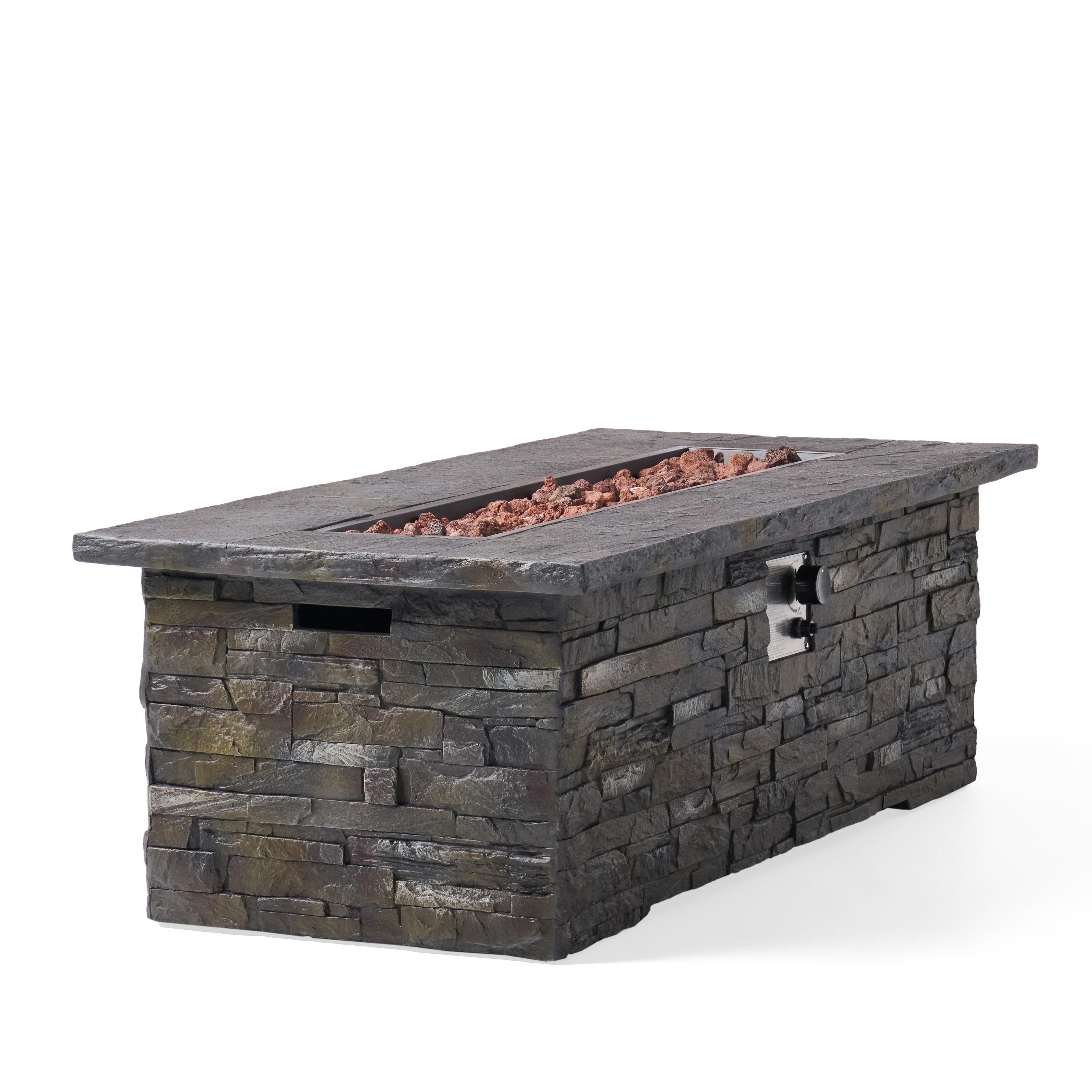 Tatayosi P-DJ-63666 Stone Gray 56-Inch Outdoor Patio Magnesium Oxide Concrete Rectangle Gas Stone Pattern Fire Burning Fire Pit Table