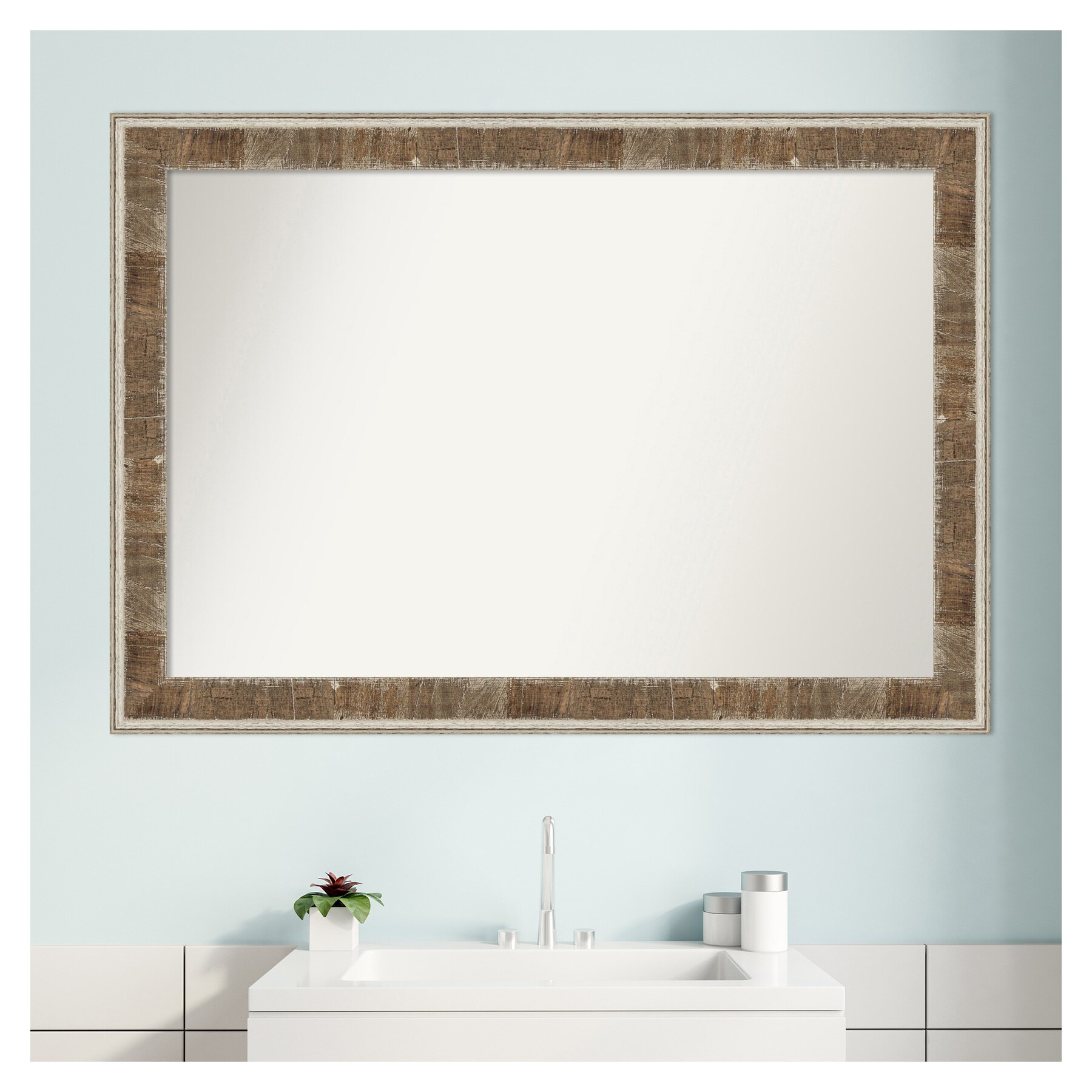 Farmhouse Brown Narrow Wood Bathroom Vanity Mirror 47.66" x 35.28"