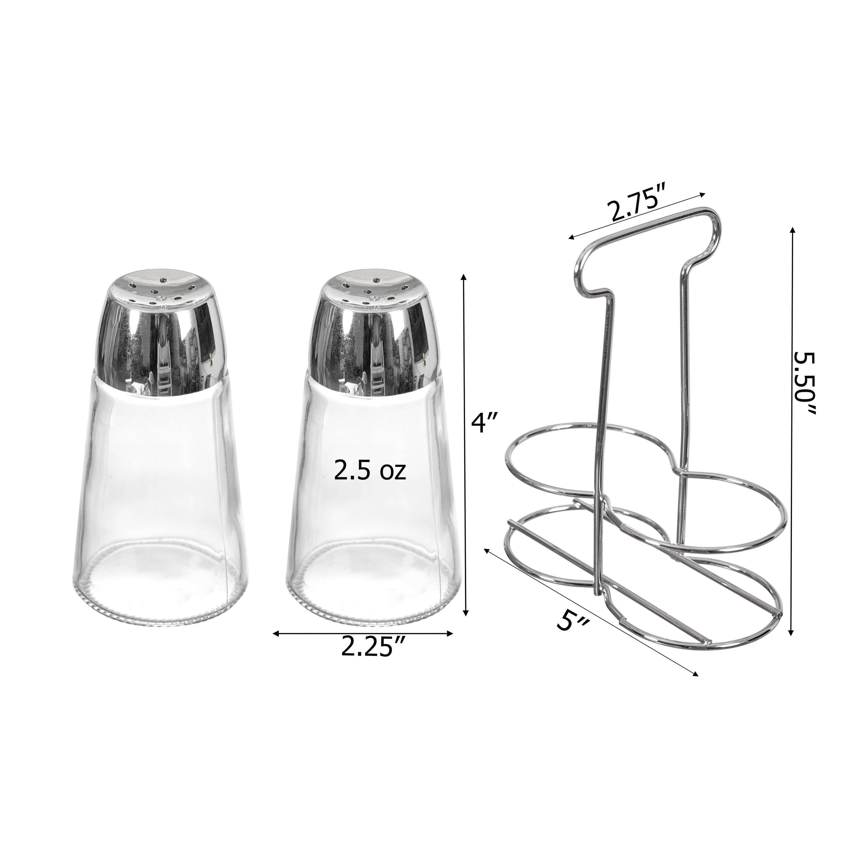 Elegant Glass Salt and Pepper Shaker Set with Stainless Steel Holder