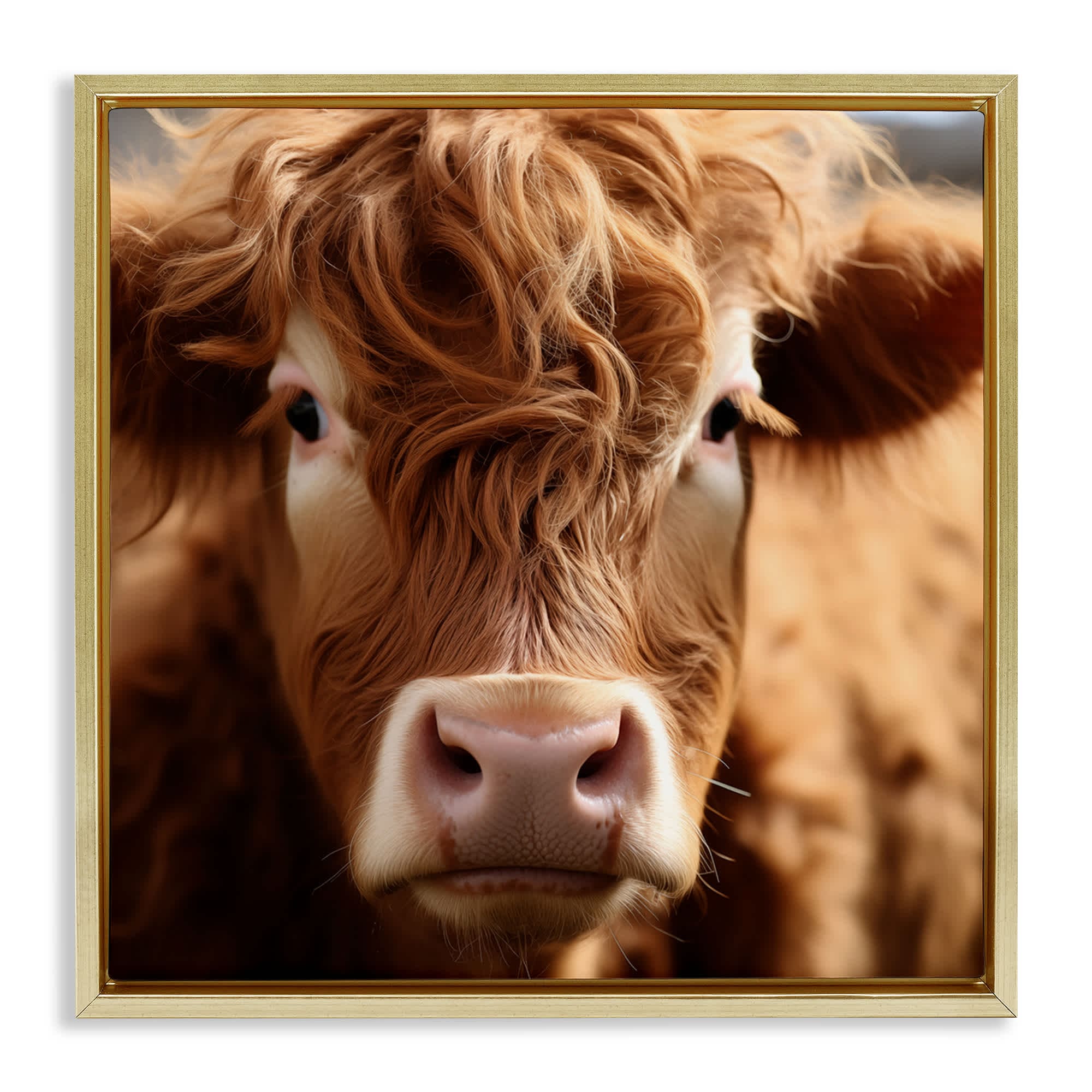 Stupell Industries Close Up Furry Cow Portrait Gold Framed Floater ...