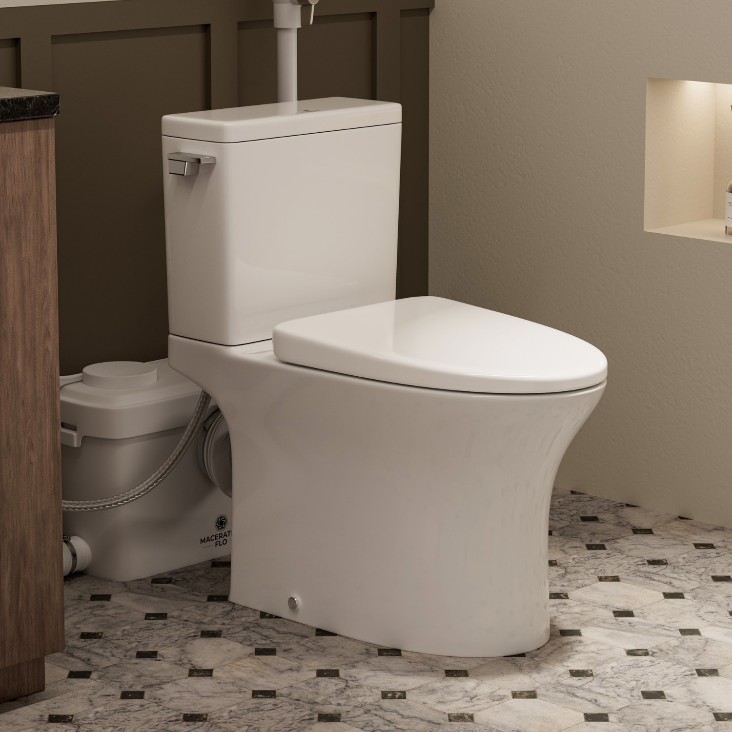 Maceratingflo LSMF600T05 White Elongated Standard height 1.28 GPF Single 2-piece Toilet