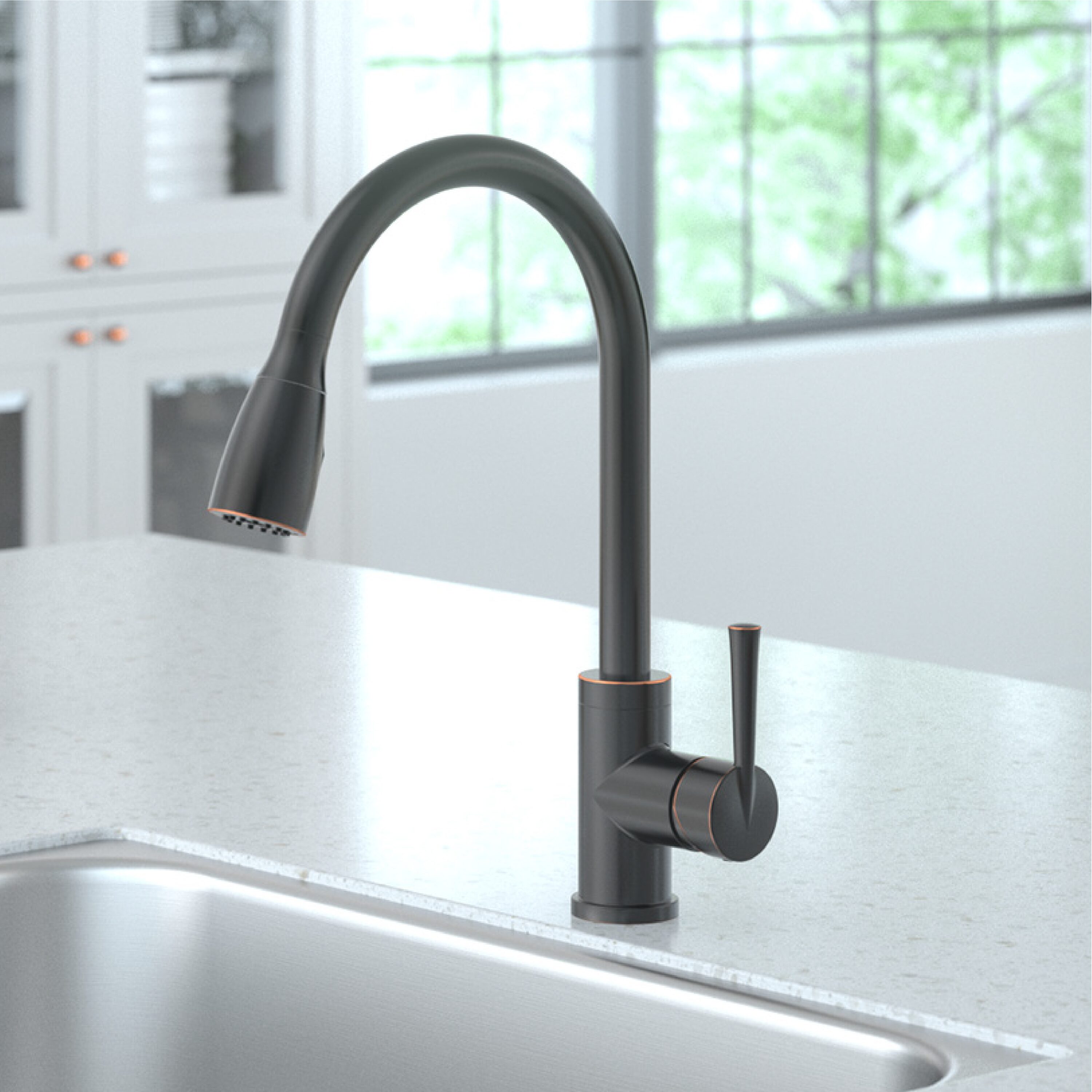Project Source FP4AF260OB Brenn Oil Rubbed Bronze Single Handle Deck-mount Pull-down Kitchen Faucet with Sprayer ( Deck Plate Included )