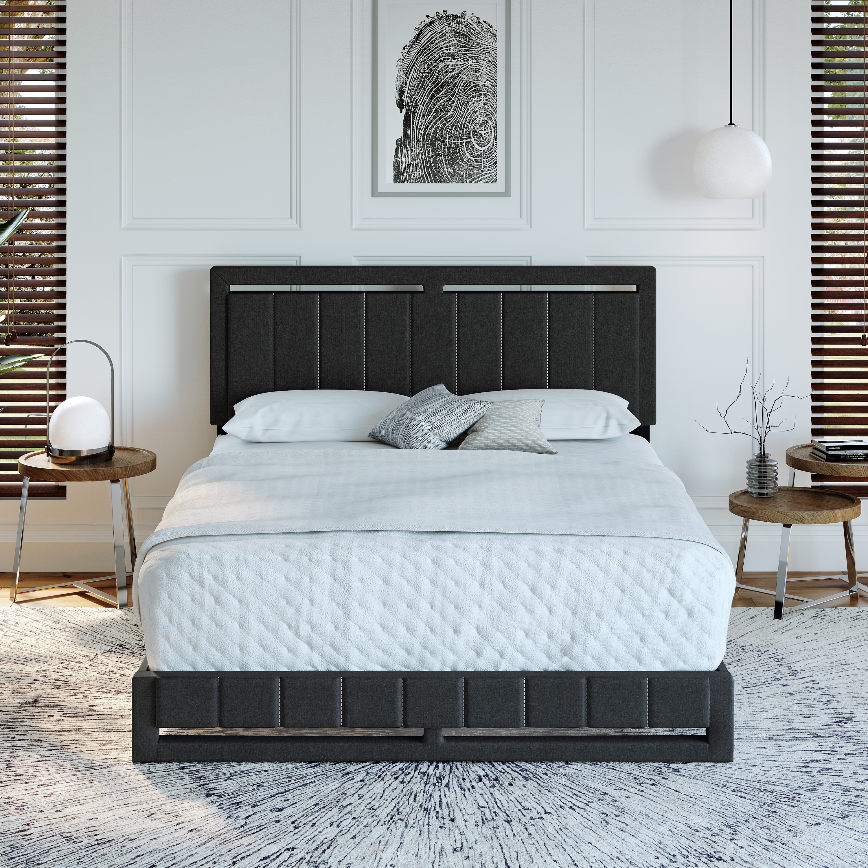 Boyd Sleep HC201700401 Senata Linen Upholstered Platform Bed Frame with Headboard- Sturdy 14 Slat Wood Support System- No Box Spring Required