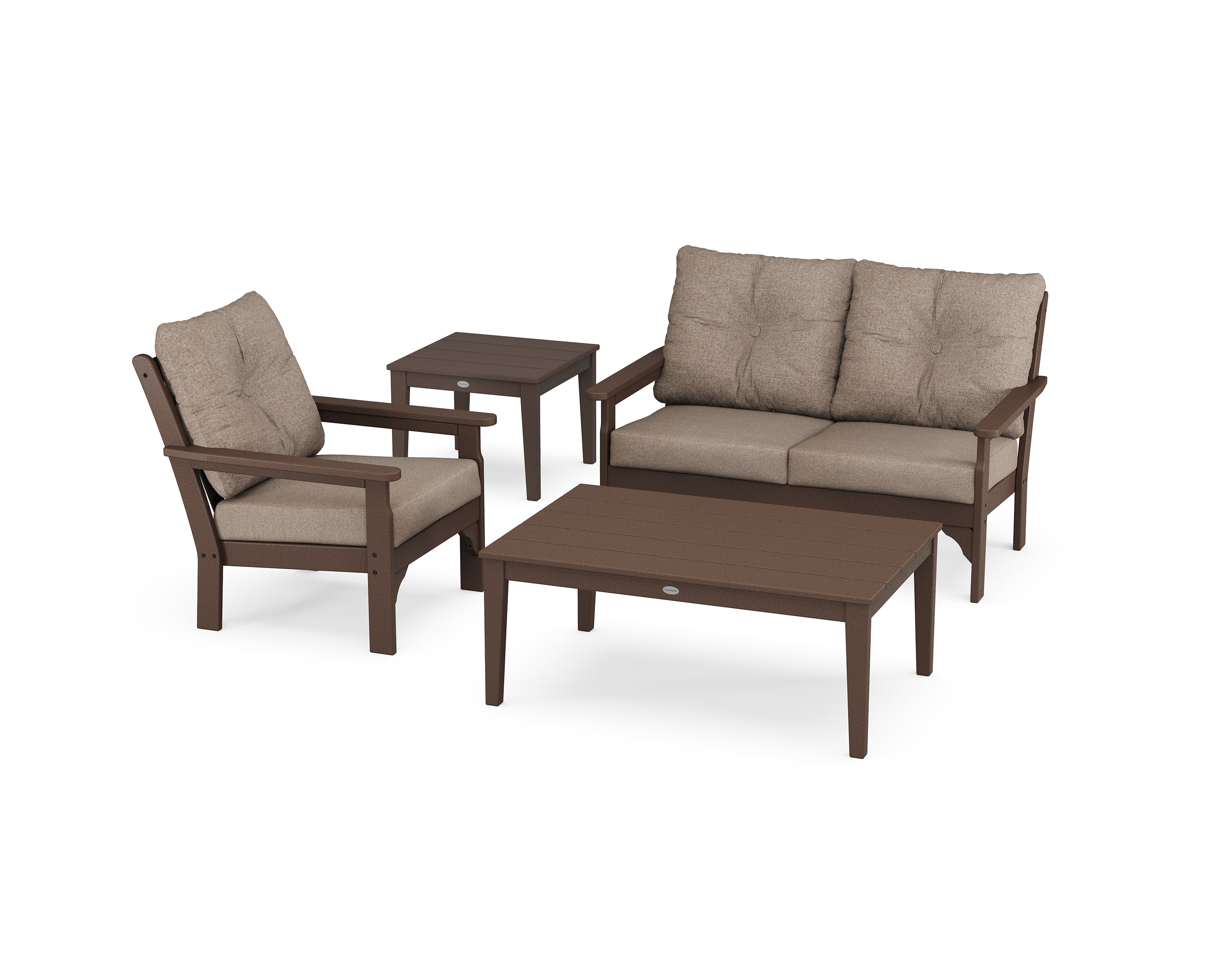 POLYWOOD PWS317-2-MA146010 Vineyard 4 -Piece Patio Conversation Set with Brown Revolution Cushions