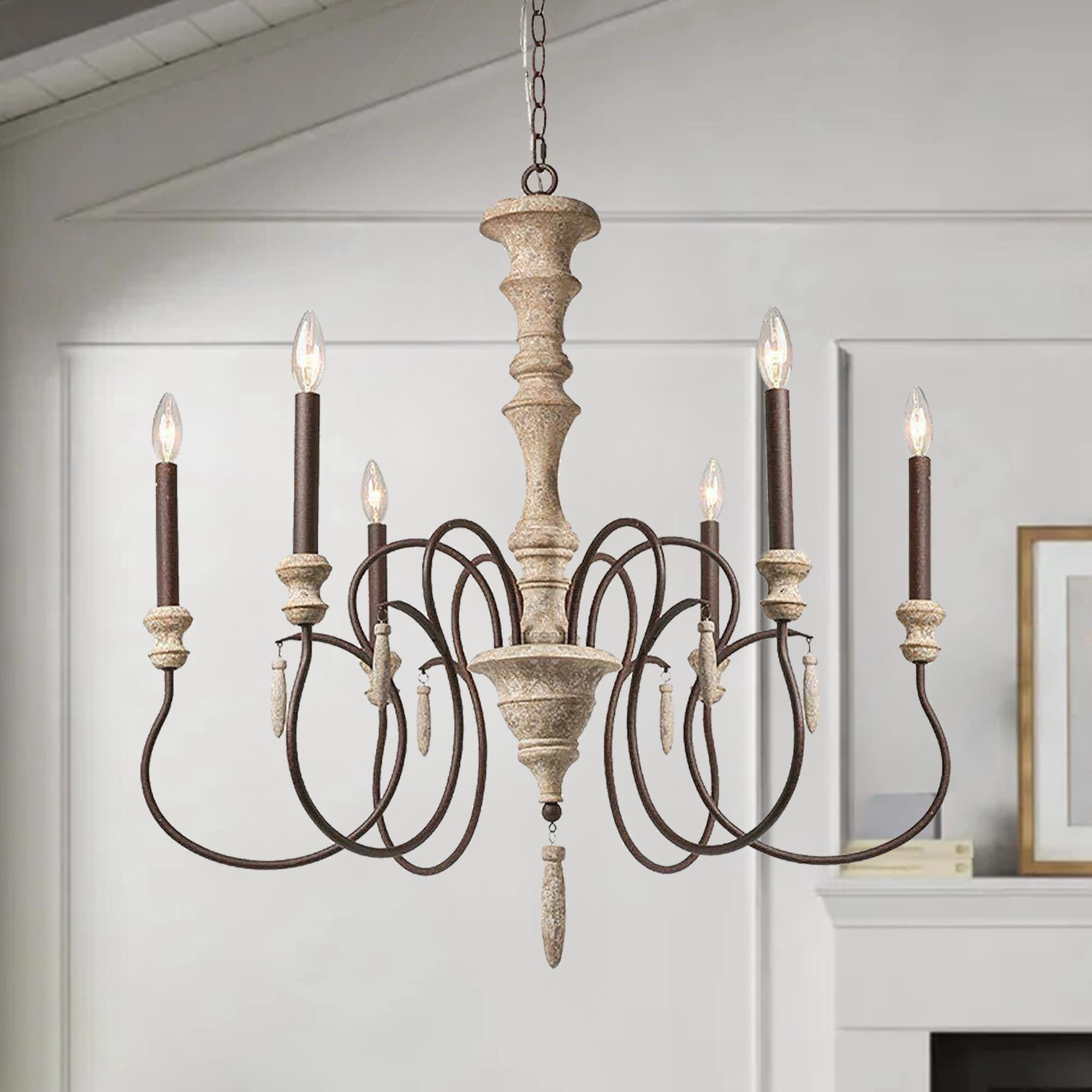 Rustic French Country 6 Light Chain good Hung Chandelier, White Distressed