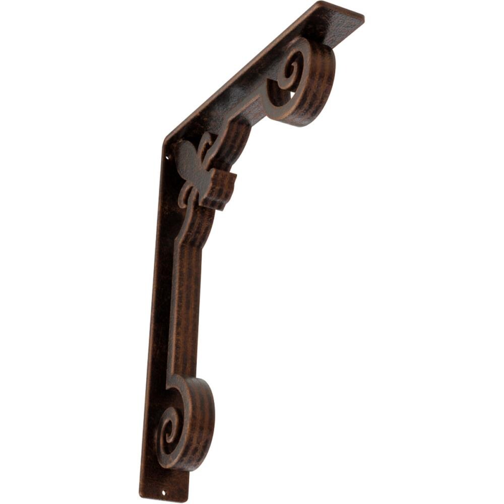 Ekena Millwork BKTM02X12X15TFLACO Fleur De Lis 12-in x 2-in x 15-in Antique copper Wrought iron Countertop support bracket