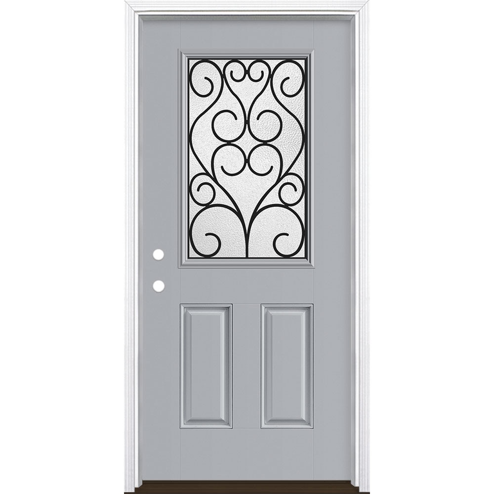 Masonite 3420854 Iron Springs 36-in x 80-in x 4-9/16-in Fiberglass Half lite Right-hand inswing Infinity Gray Painted Prehung Front Door with Brickmould Insulating core