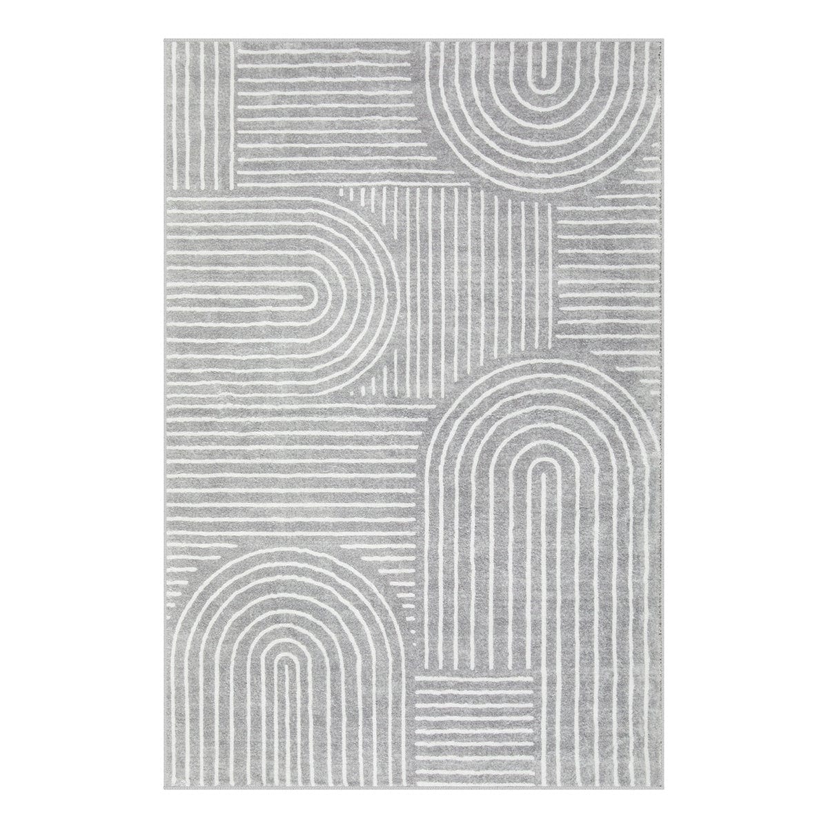 Lahome AR-DYRZP-002-GR4 8 x 10 (ft) Gray Abstract Rainbow Lines Short Pile Velvet Rectangular Indoor Area Rug