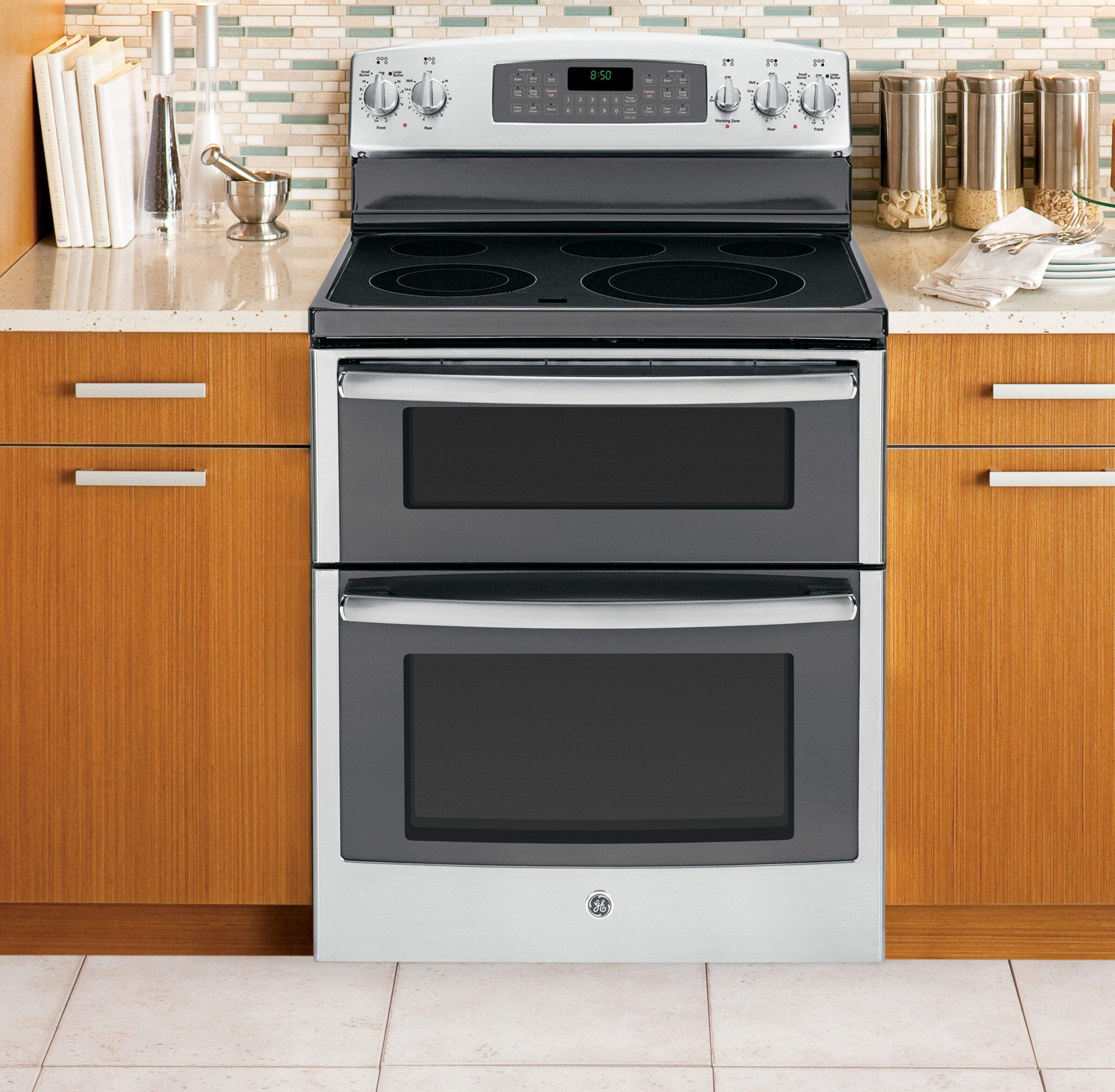 GE 30 in. 6.6 cu. ft. Convection Double Oven Freestanding Electric Range  with 5 Smoothtop Burners - Stainless Steel