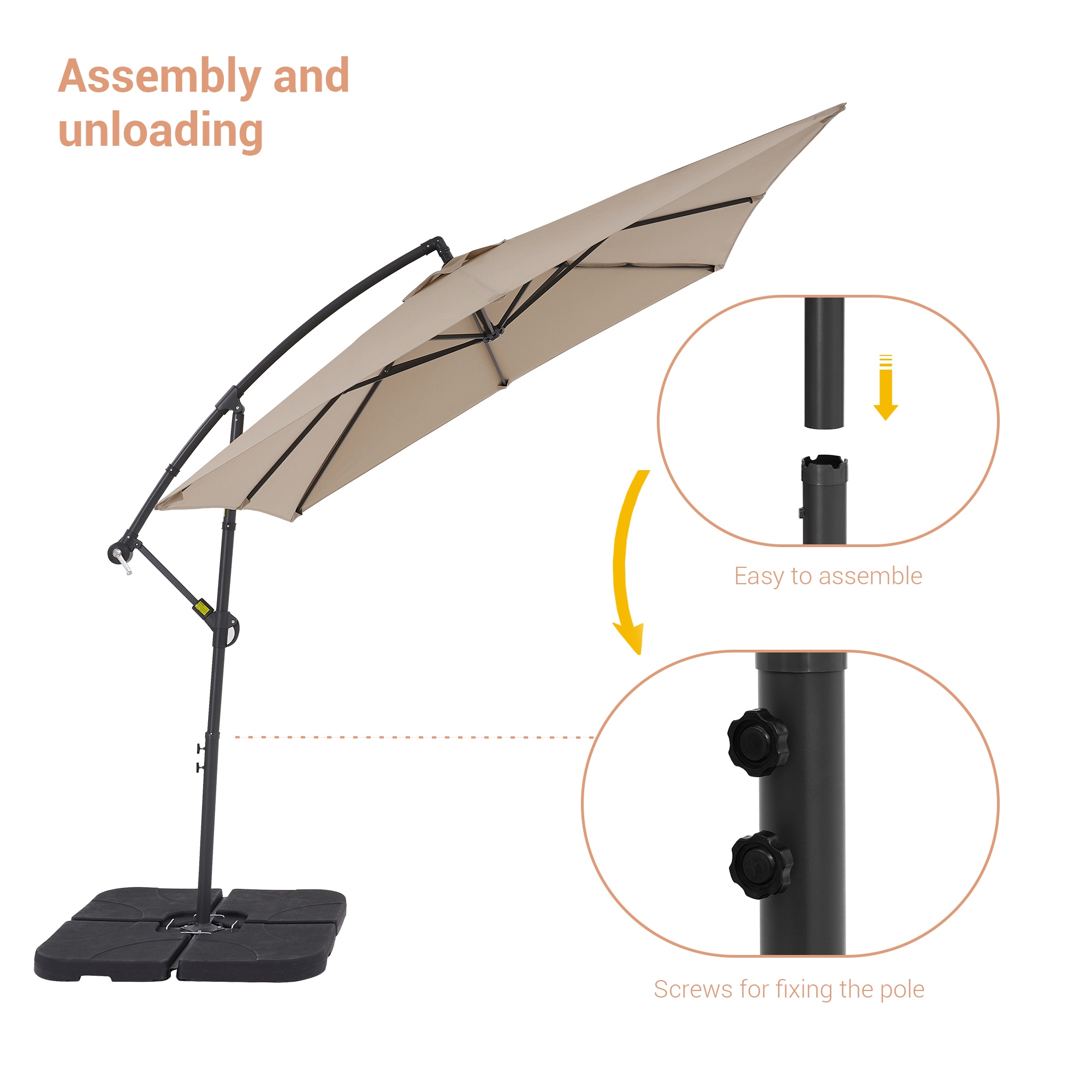 ACEGOSES 8.2-ft Steel Tan No-tilt Offset Patio Umbrella with Base LW ...