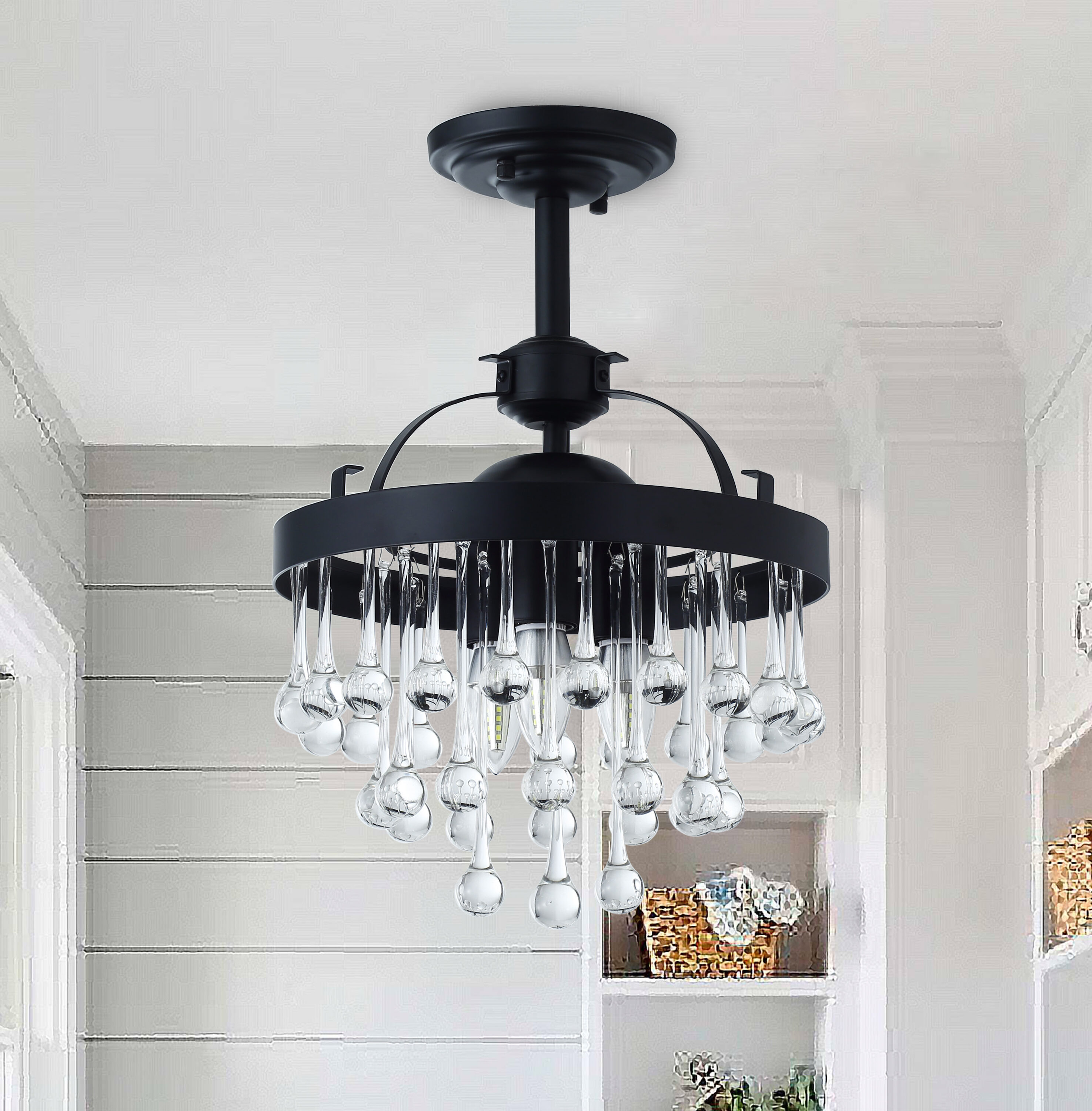Choseal X-102 3 -Light 11.81-in Black Semi Flush Mount Light