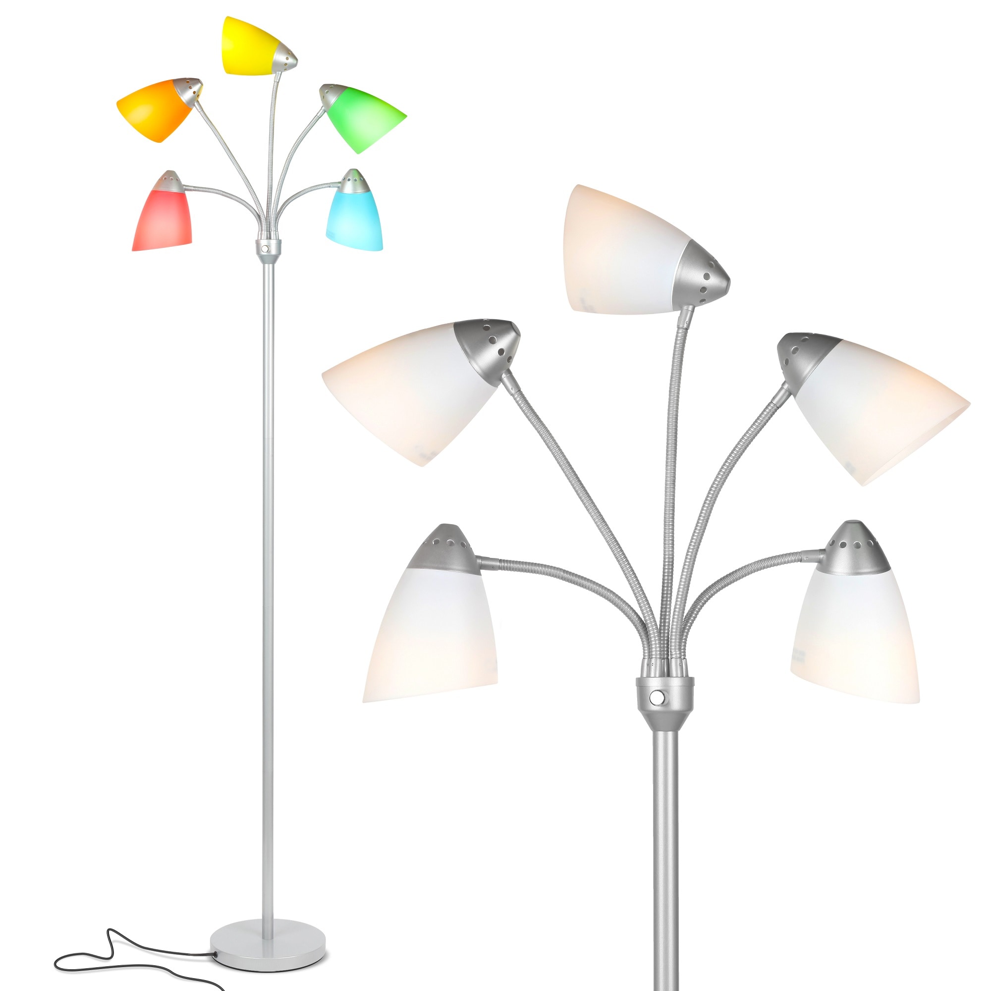 Medusa 74" Adjustable Multi-Head LED Floor Lamp with Color Shades