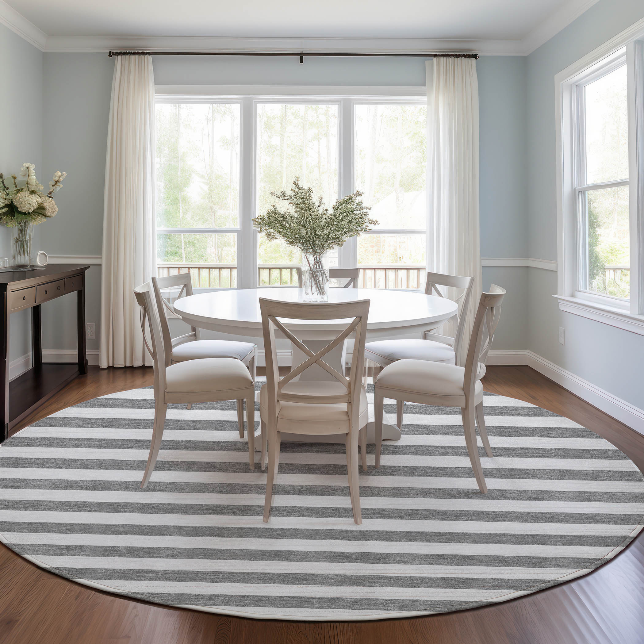 Addison Rugs ACN528GY8RO Chantille ACN528GY 8 x 8 (ft) Polyester Gray Round Indoor/Outdoor Stripe Machine washable Area rug