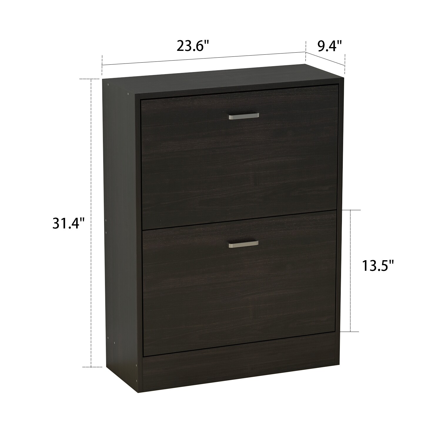 FUFU&GAGA 23.6 in. W x 31.4 in. H Black Wood 2-Drawer Shoe Storage Cabinet with Foldable Compartments Entryway Hallway (12-Pair)