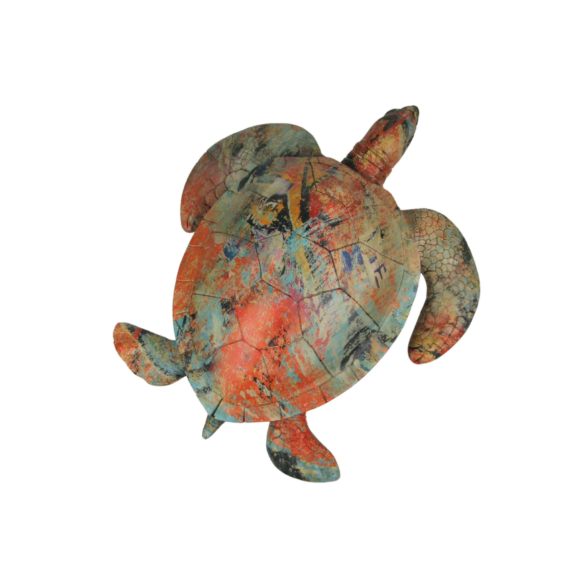 Things2Die4 MRC-11633 Multicolor Abstract Finish Sea Turtle Decorative Statue – Resin Coastal Wildlife Figurine – 12 Inches Long- 10 Inches Wide – Unique Ocean-Inspired Home Decor- Coastal Accent