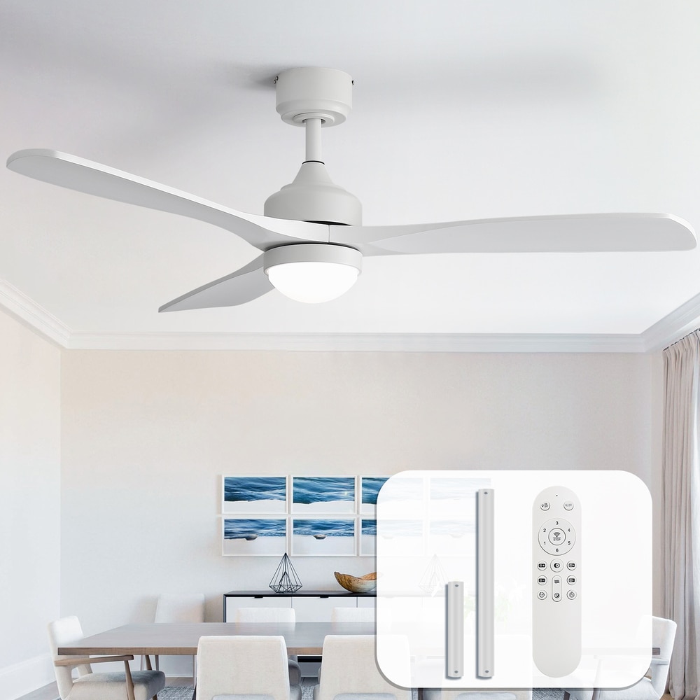 Sofucor 52-in Modern White 3-Solid Blade Ceiling Fan with Light Flush or Downrod Mount Reversible Remote Control Modern Fan for Indoor Medium and Large