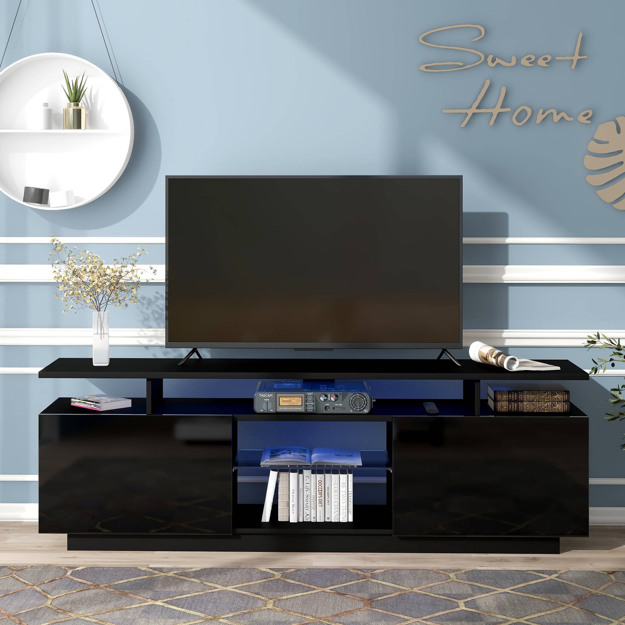 allen + roth Transitional Ash White Tv Stand (Accommodates TVs up to 65-in)  in the TV Stands department at