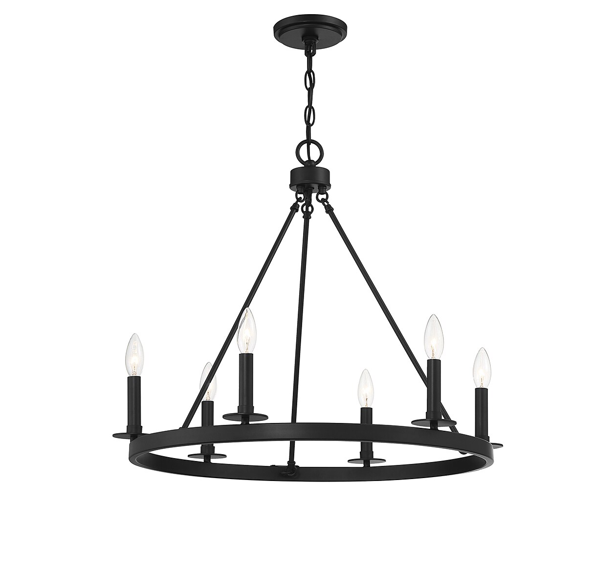 Elegant Matte Black 6-Light Wagon Wheel Chandelier