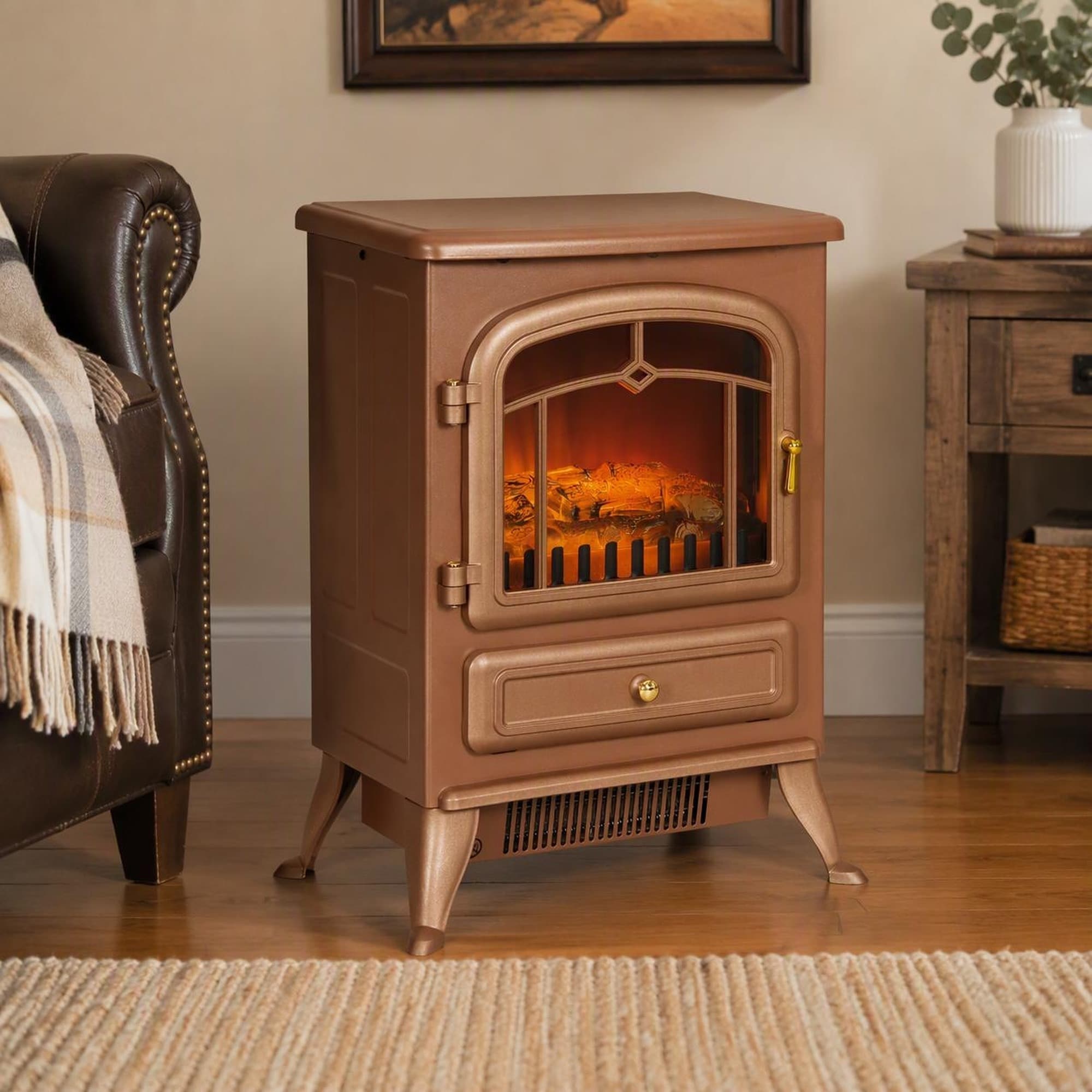TEINIE 22 Inch Freestanding Electric Fireplace Stove with Realistic LED Flames and Logs