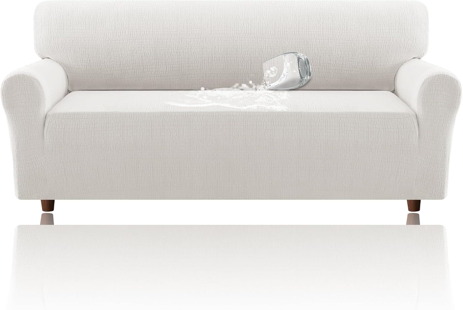 H.Versailtex  Jacquard Stretch Sofa Slipcover Waterproof Seat Protector Elastic Bottom 1Piece Sofa L Grey