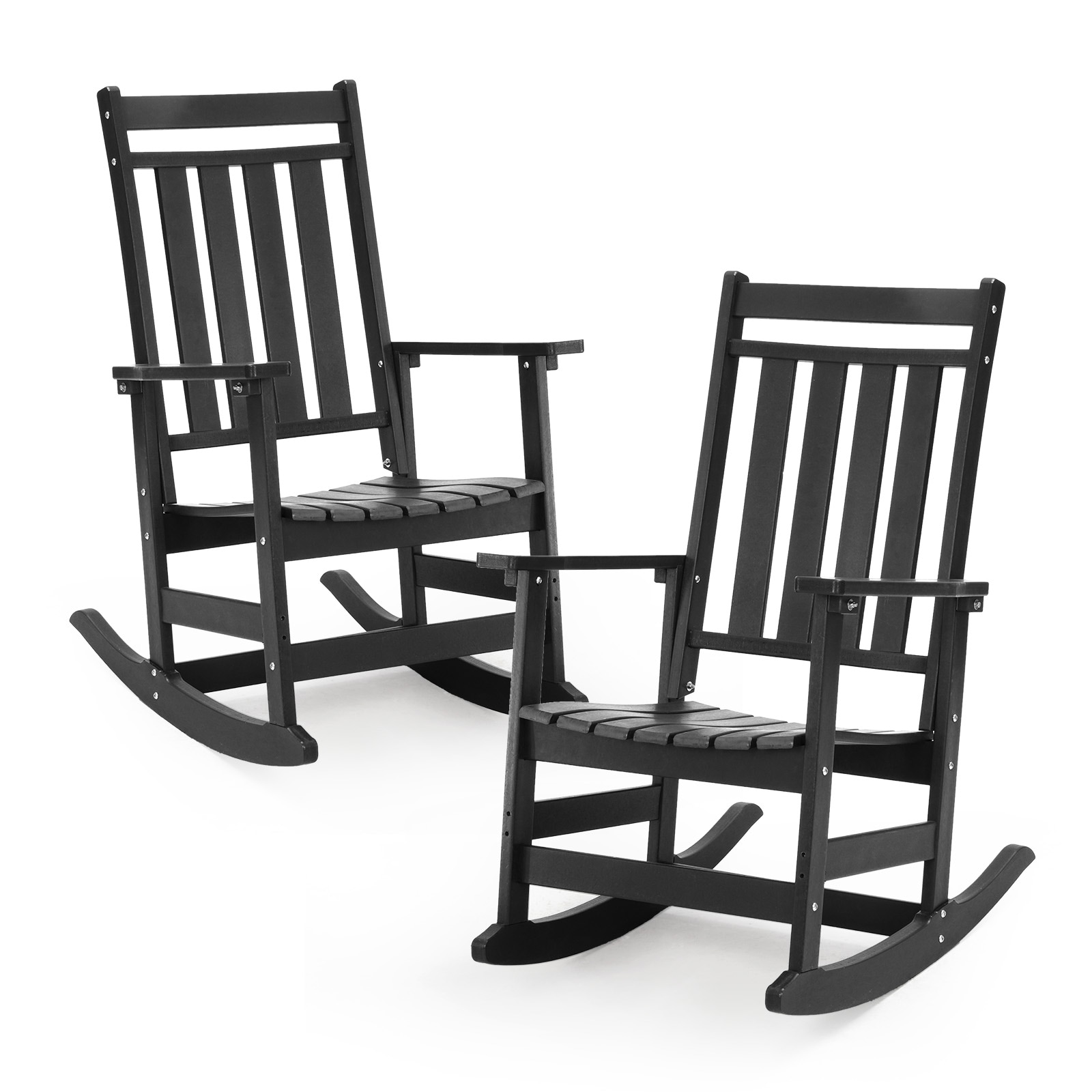 GARSING 22RC-BLACK Rocking Chair Black HDPE Frame Stationary Rocking Chair with Slat Seat