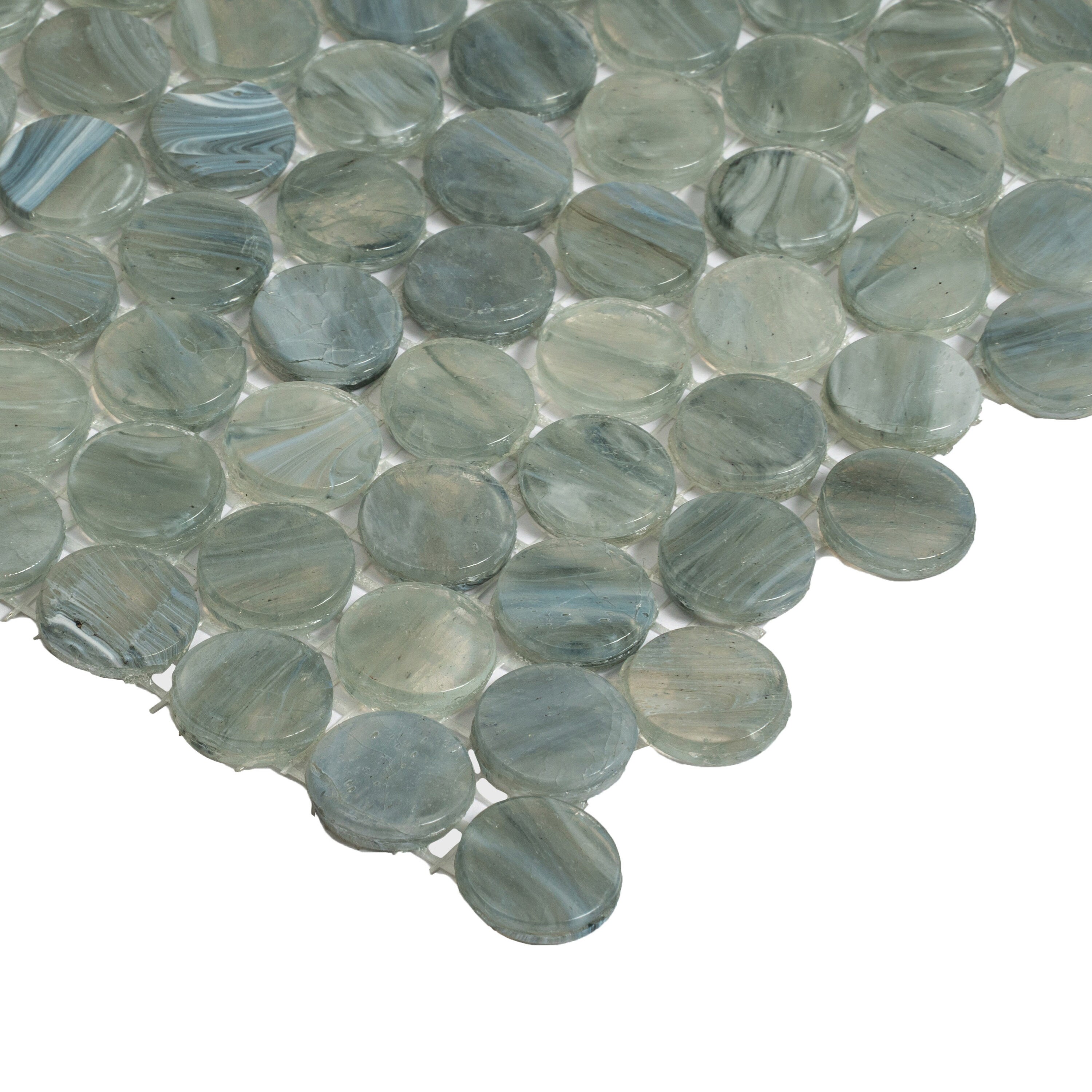 Apollo Tile (Sample) Grey, Blue 4-in x 4-in Glossy Glass Penny Round Stone Look Floor and Wall Tile