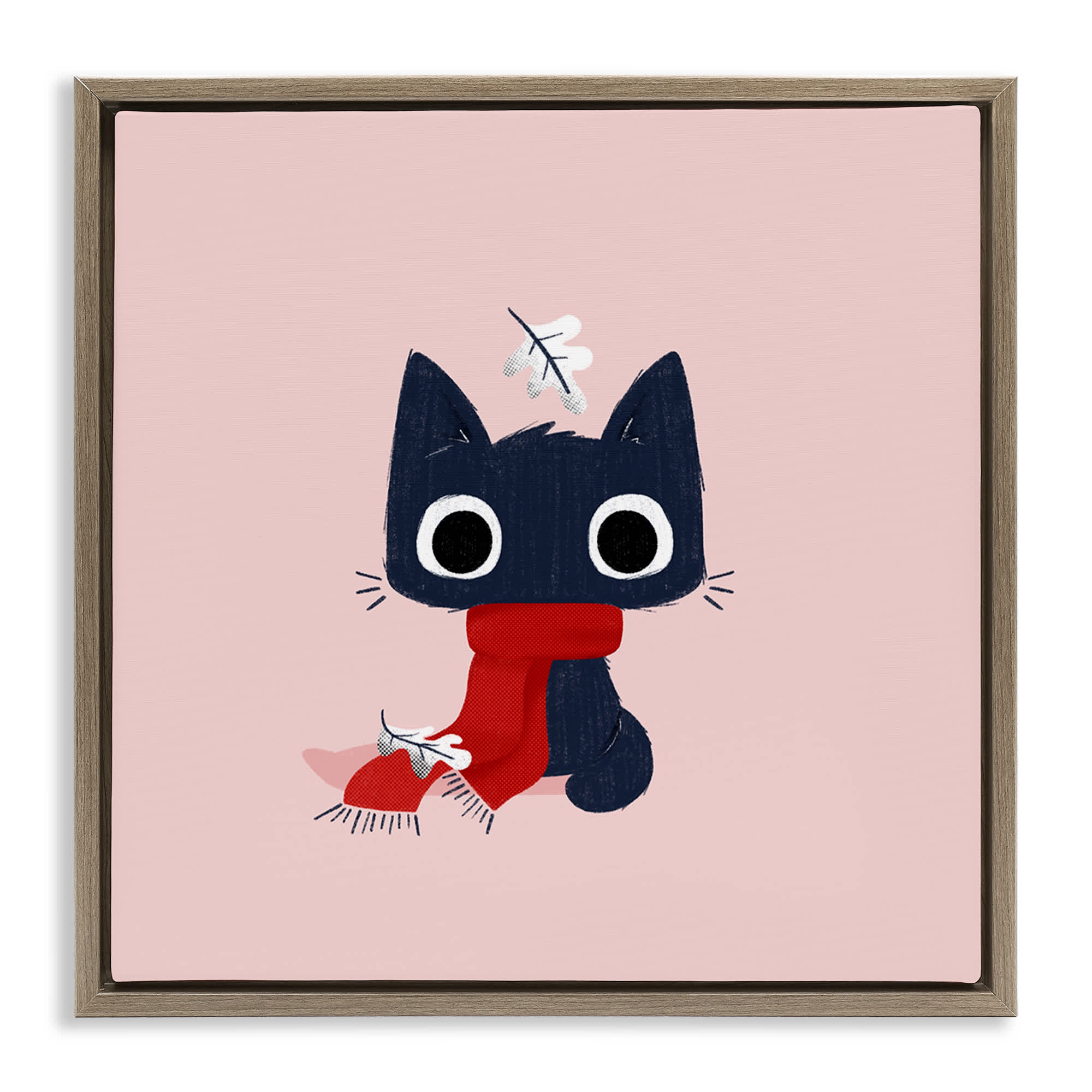 Stupell Industries BT-453-FFE-17X17 Little Kitten in Scarf Brown Framed Floater Canvas Wall Art By Sarah Hickman 18 x 18