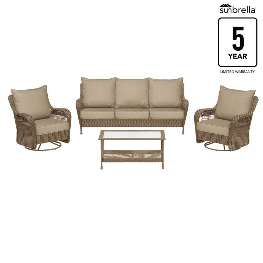 allen + roth GL4CGRY5SAILSIS Glenlee Patio Sofa Conversation Set with Tan Cushions