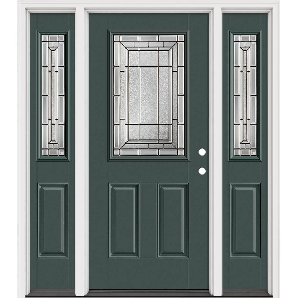 Masonite 631434 Sequence 64-in x 80-in x 4-9/16-in Fiberglass Half lite Left-hand inswing Evergreen Painted Prehung Slab Front Door with Sidelights with Brickmould Insulating core