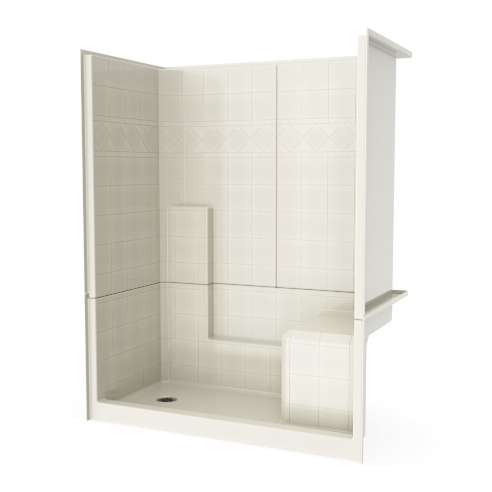 Laurel Mountain Ramer Low Threshold White 4-Piece 60-in x 32-in x 77-in Base/Wall Alcove Shower Kit with Integrated Seat (Right Drain) Drain Included