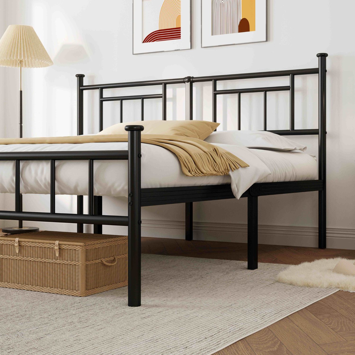 Ziyoo 42 inch High Platform Cal King Bed Frame With Headboard metal bed ...