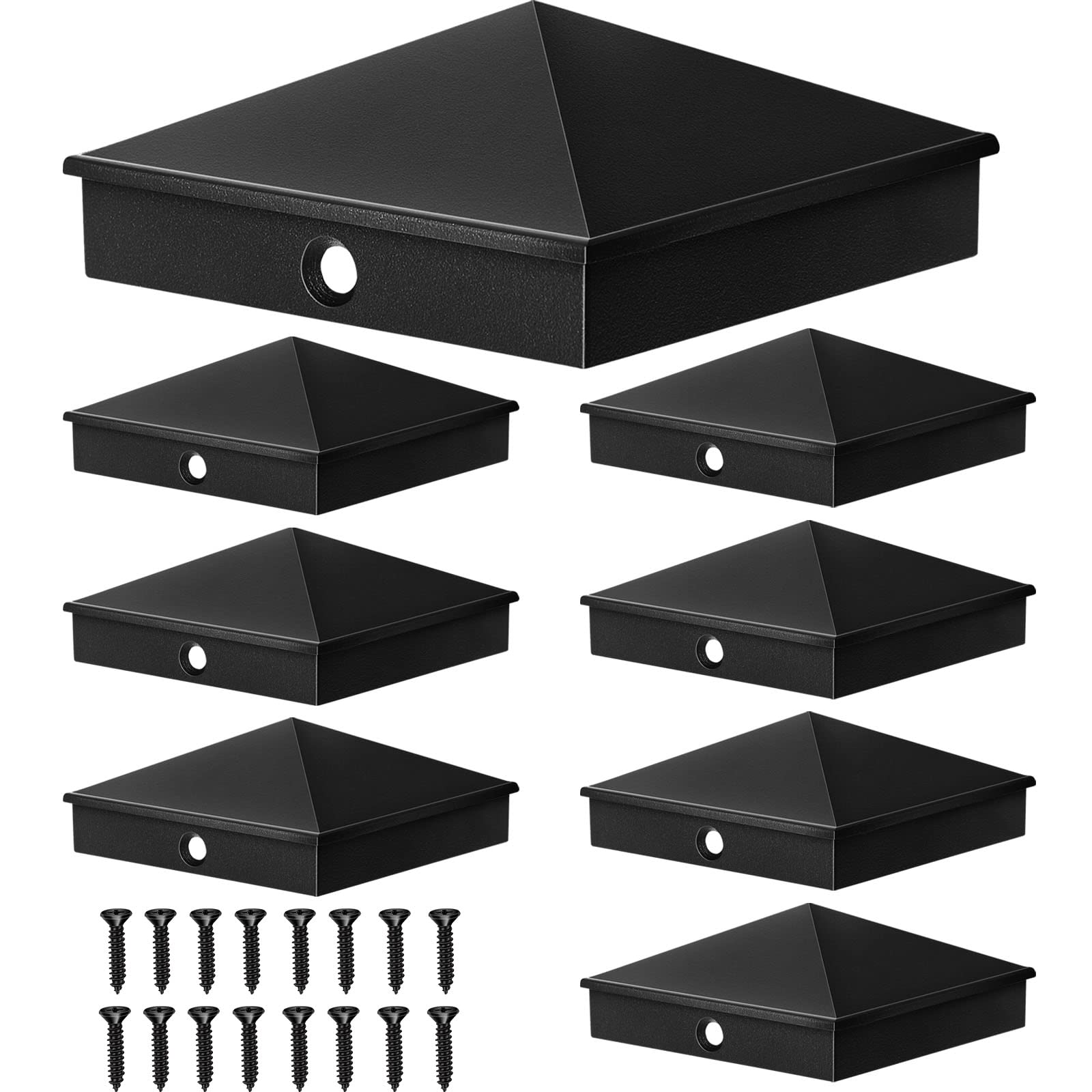 Afoxsos  Aluminum Pyramid Fence Post Caps for Nominal Six by Six Sleeve with Screws Black Eight Pack durable home and garden accessory designed
